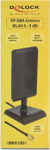Delock Antenna WLAN 802.11 ac/a/h/b/g/n Spina RP-SMA 6 - 9 dBi direzionale con supporto magnetico e cavo di collegamento