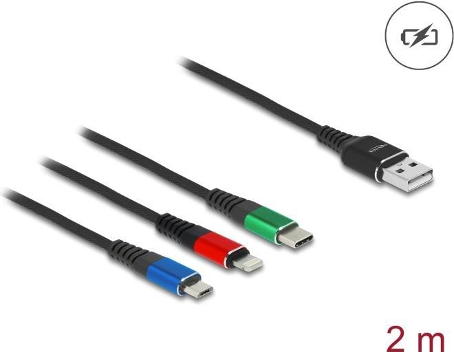 Delock Cavo di ricarica USB 3 in 1 da tipo A a Lightning / Micro USB / USB tipo C 2 m 3 colori