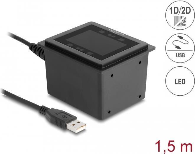 Delock Scanner di codici a barre USB 1D e 2D cablato per installazione fissa - versione tedesca