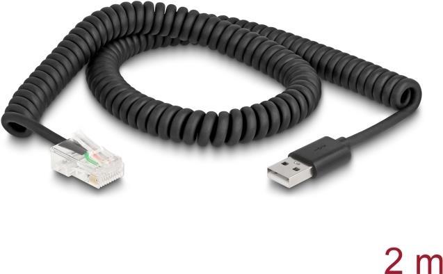 Delock Cavo a spirale per scanner di codici a barre da RJ50 a USB 2.0 Tipo A da 2 m