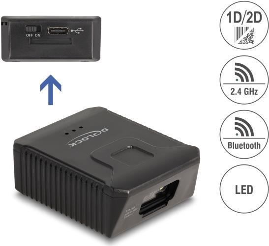 Delock Lettore di codici a barre indossabile 1D e 2D con 2,4 GHz o Bluetooth