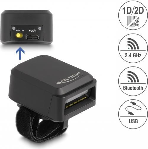 Scanner di codici a barre ad anello Delock 1D e 2D con 2,4 GHz o Bluetooth