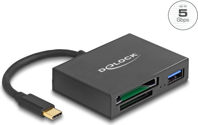 Delock Lettore di schede USB-C per schede di memoria XQD e SD + porta USB 5 Gbps Tipo A