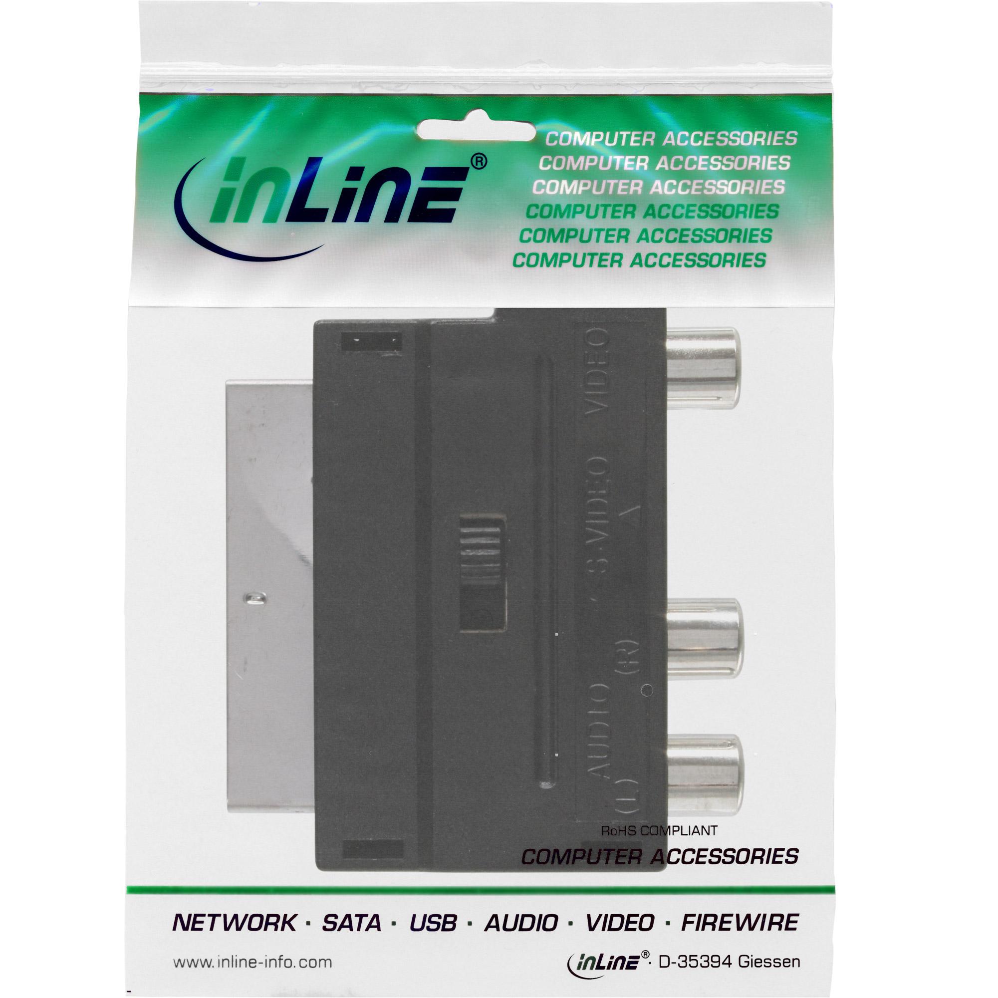 Adattatore inline - 1 x SCART PLECK (20 pin) - Mini Socket D -VHS a 4 pin e socket di cintura 3x (audio R, audio L e video) (89