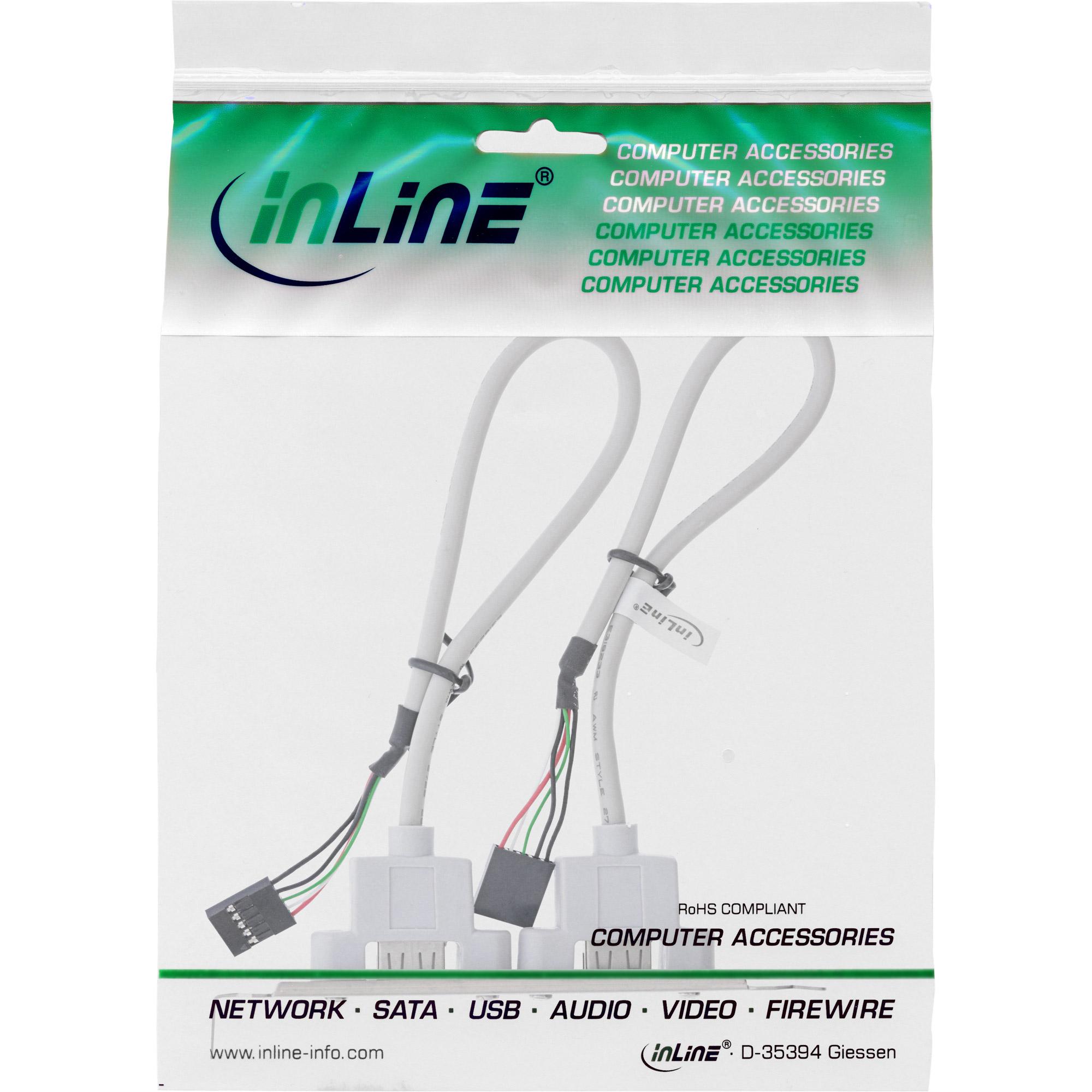 Staffa per slot USB InLine - interna/esterna - 2xUSB Tipo A (W) - 2xPF5 (33390)