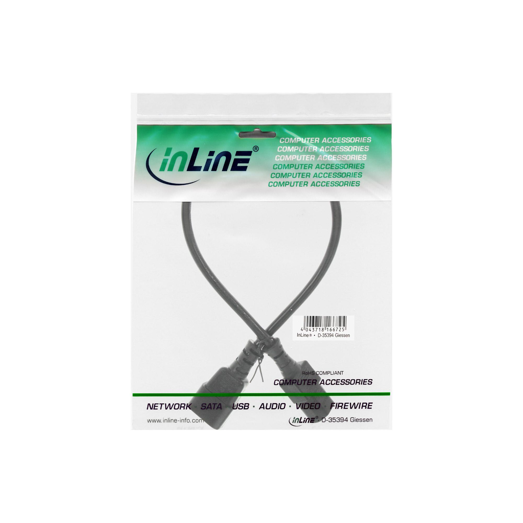 INLINE - Cavo di prolunga per alimentazione - IEC 60320 C13 a IEC 60320 C14 - 75 cm - Nero