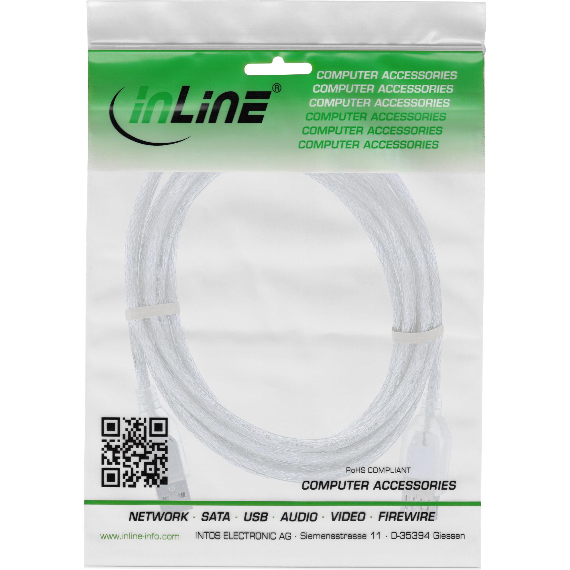 Cavo di estensione in linea USB2.0 - Espansione USB - Transparente - USB Tipo A, 4 -PIN (M) - USB Tipo A, 4 -Pin (W) - 5,0m (US