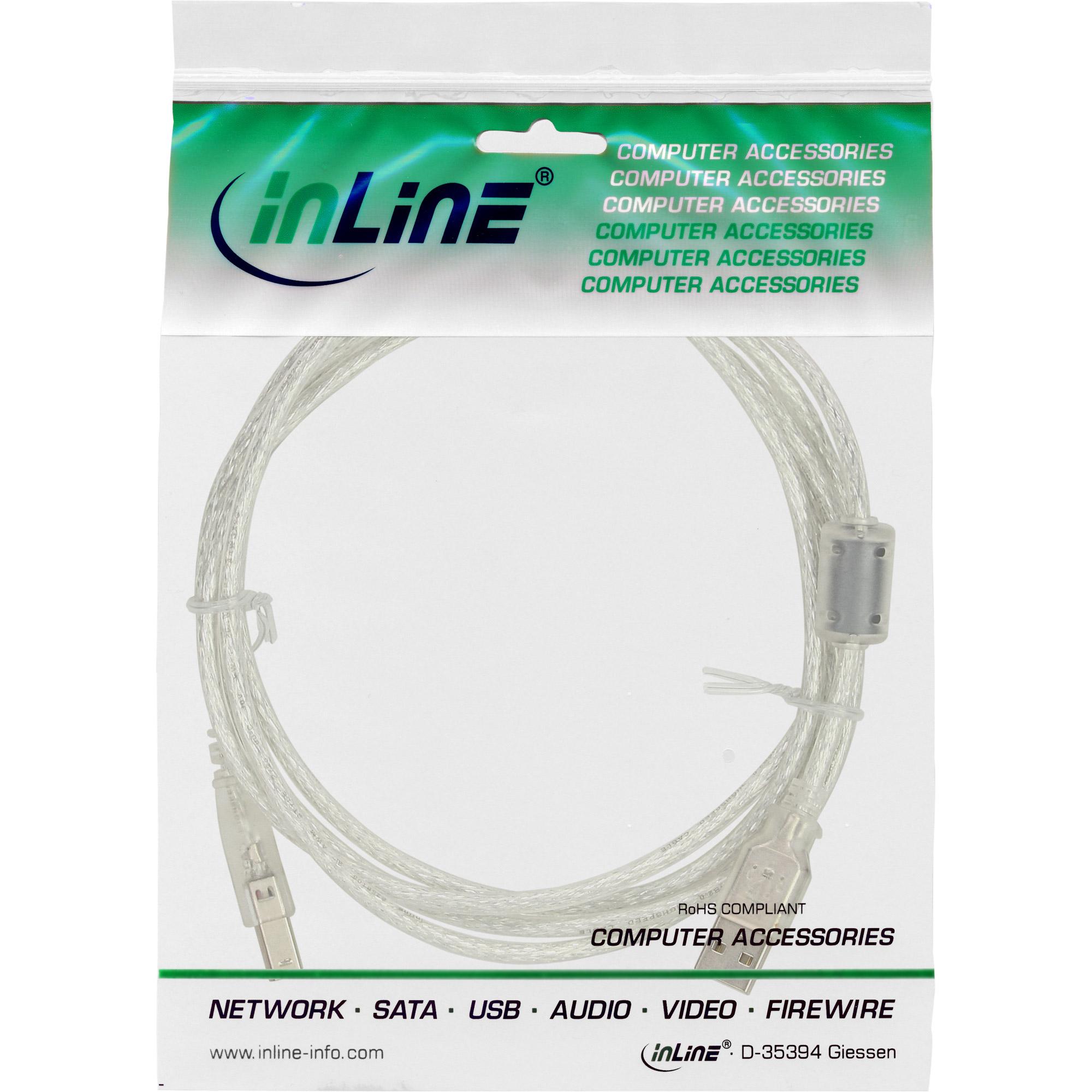 Cavo in linea USB 2.0 A su B con core di ferrite - trasparente 1 m (34510)