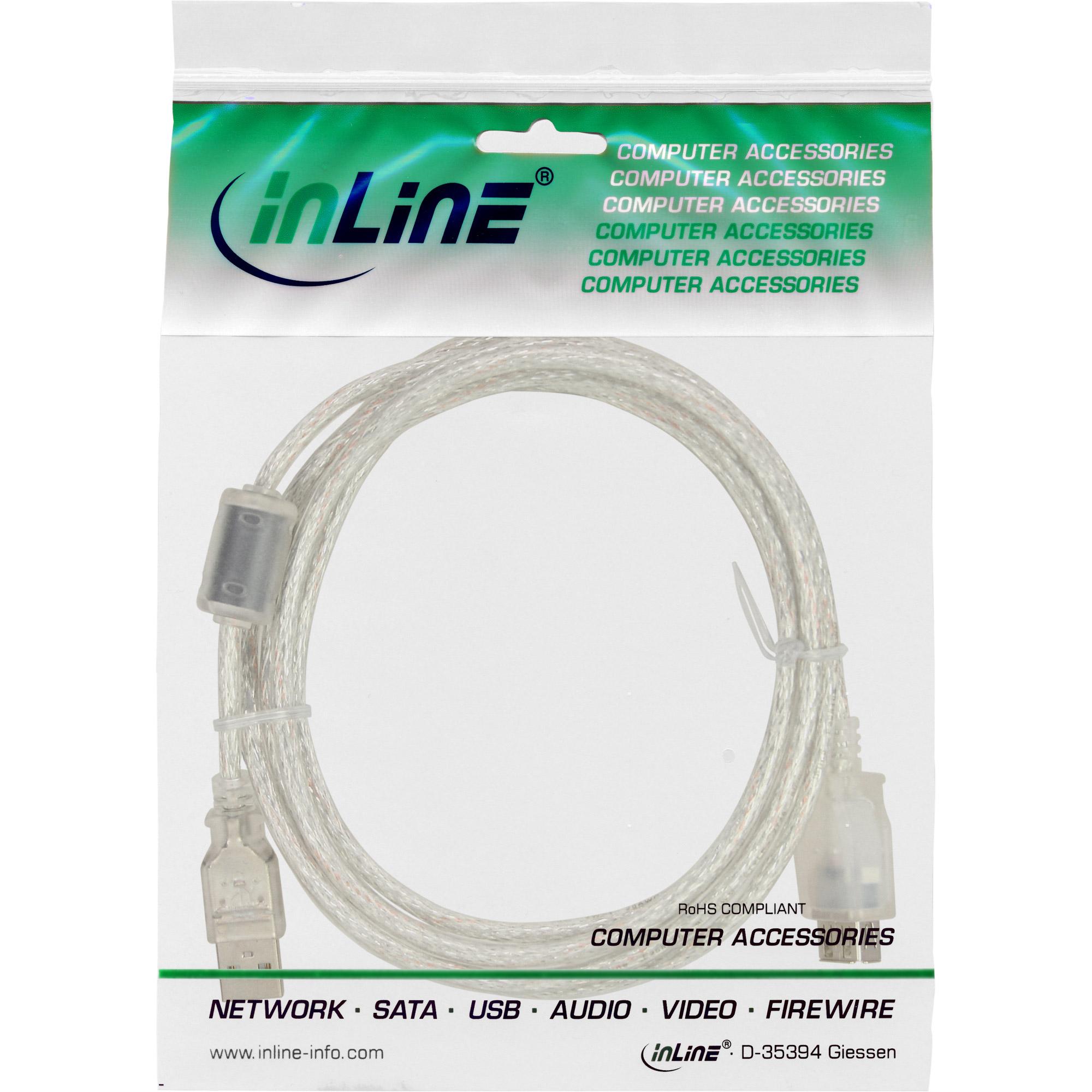 Prolunga USB 2.0 - St-Bu - tipo A - trasparente - con nucleo in ferrite 1m