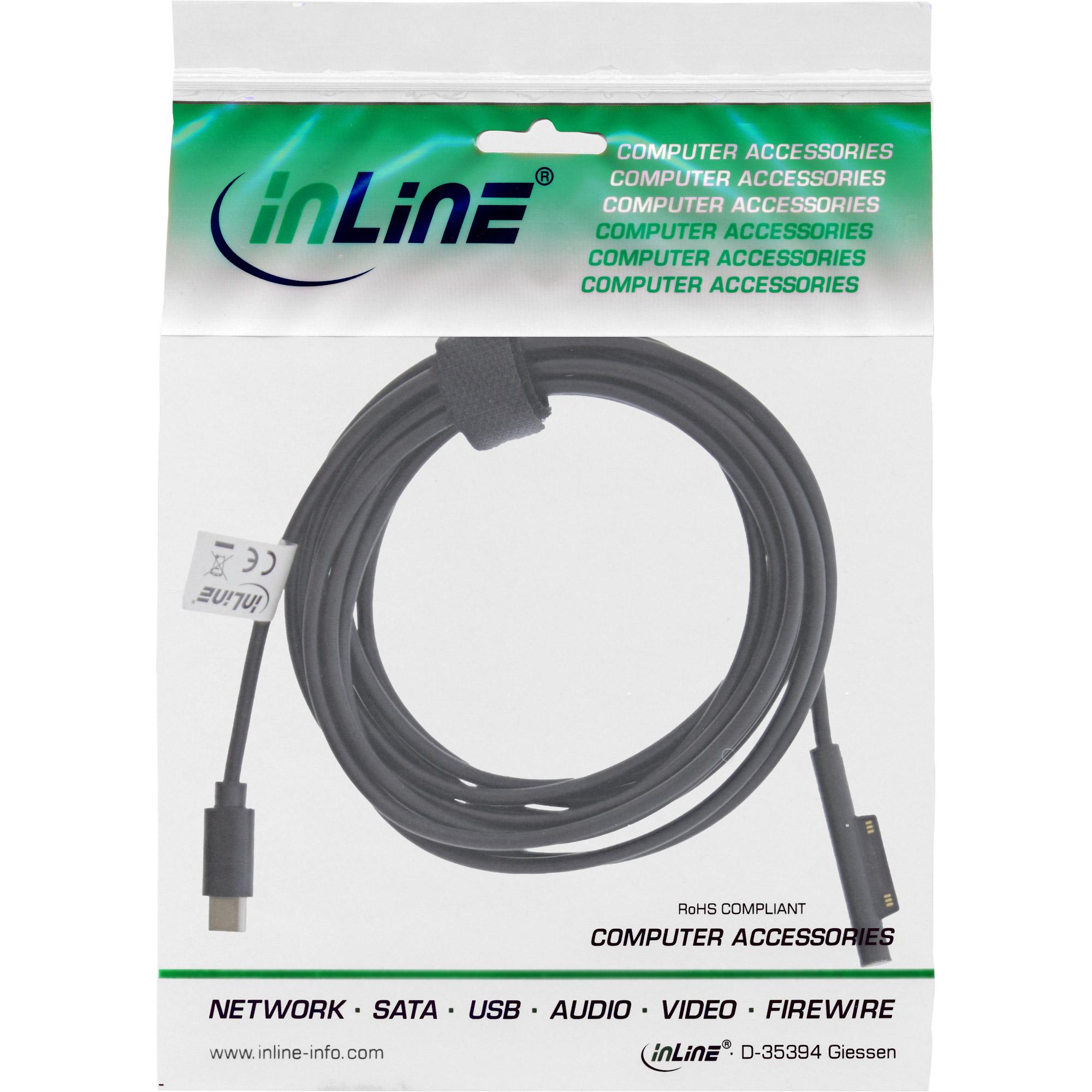 Inline - Cavo di alimentazione - USB -C (M) a Microsoft Surface Pro 3 Connettore (M) - DC 15 V - 3 A - 1 M - Black - Per Micros