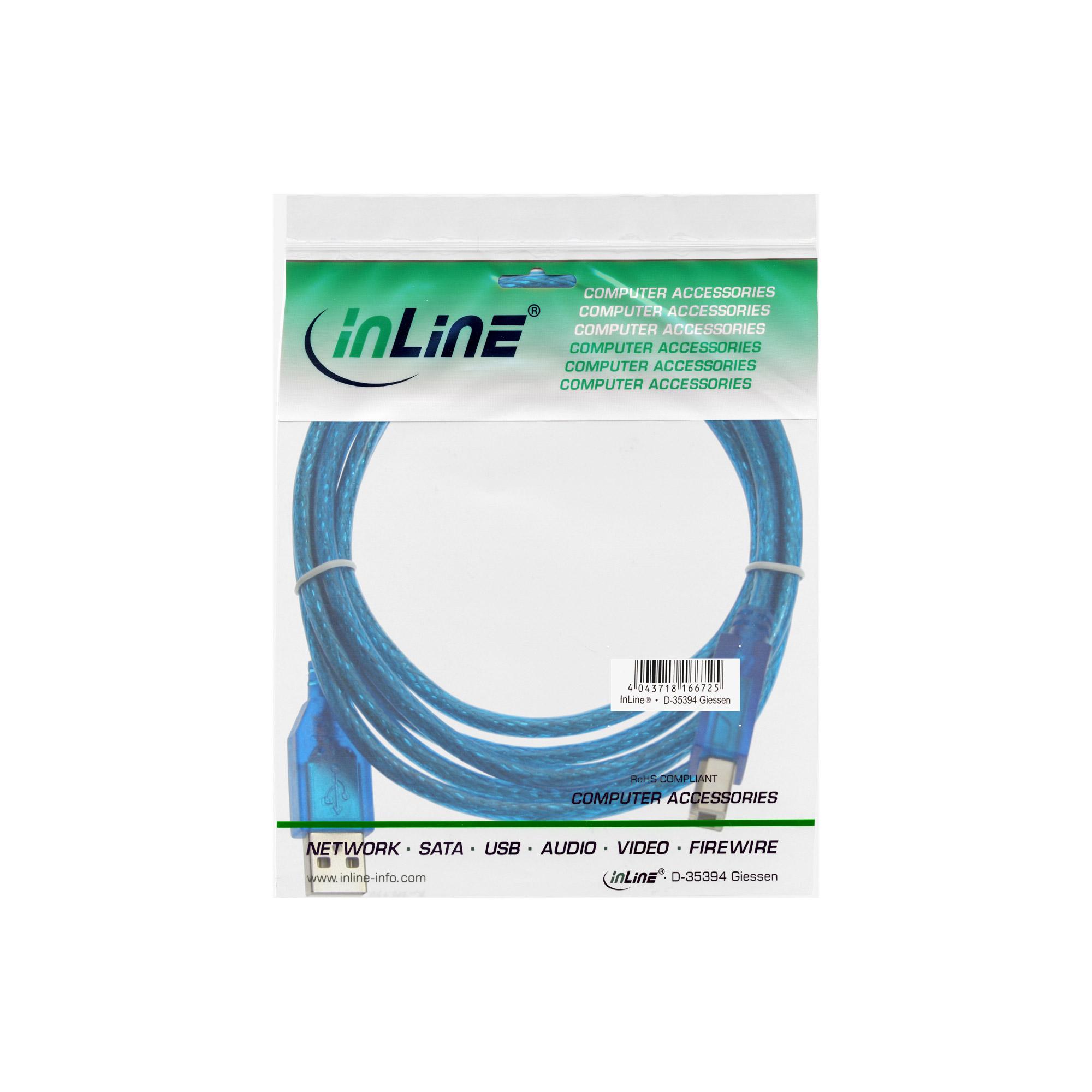 Cavo USB 2.0 - da A a B - blu-trasparente - 3 m