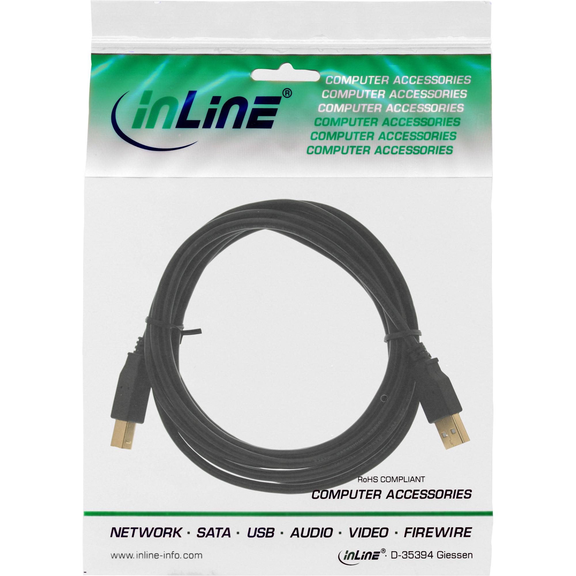 Cavo di collegamento USB InLine A/S-B/S 20 m contatti placcati oro nero (34518S)