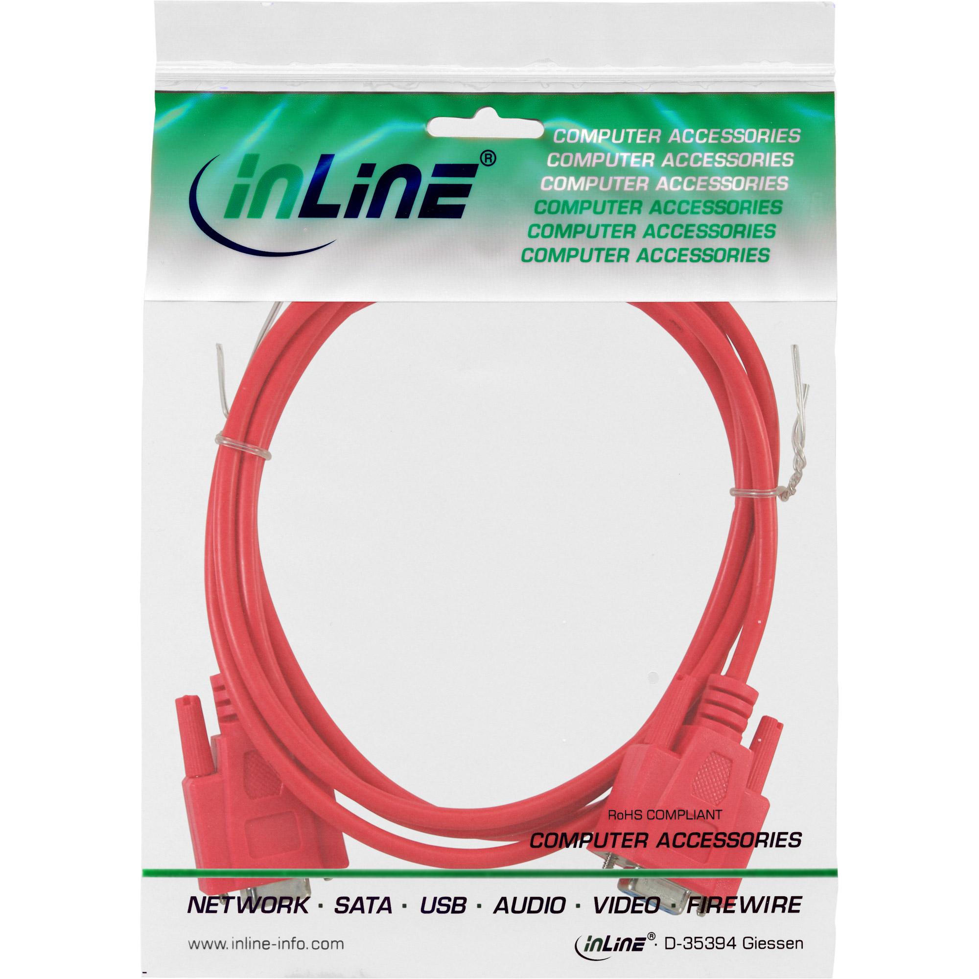 Cavo null modem - presa 9 pin - presa - stampato - rosso - 3m
