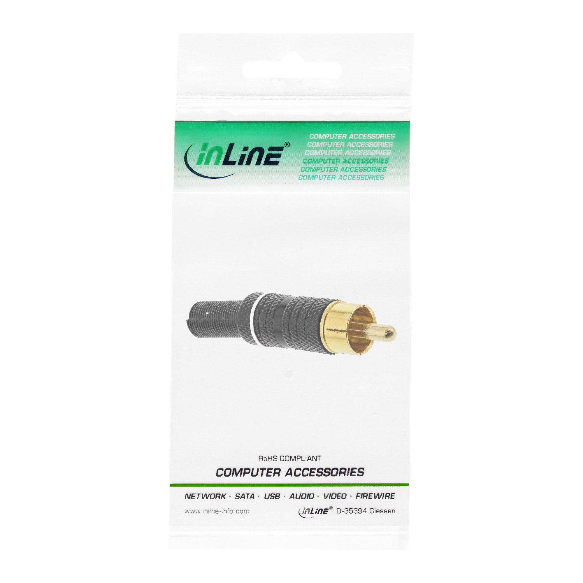 Versione con spina RCA a saldare - metallo nero - anello bianco - per cavo da 6 mm
