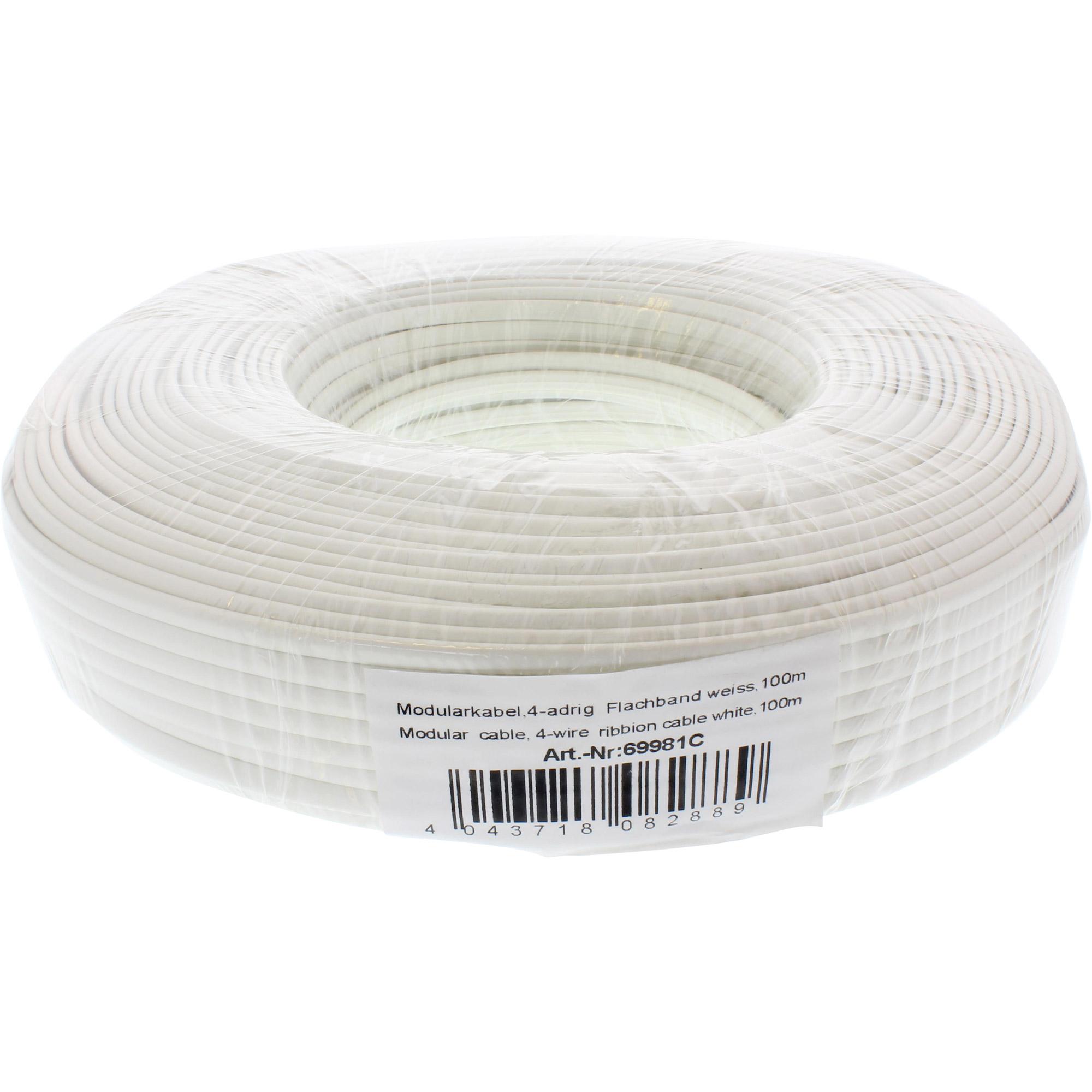 Cavo modulare - Nastro piatto quadripolare bianco - Anello da 100 m