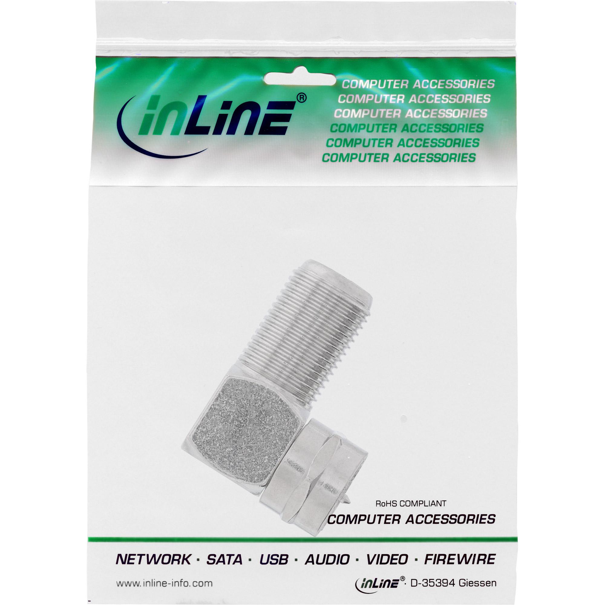 INLINE - Adattatore angolare F per antenna - angolato 90 - spina F - presa F - metallo nichelato