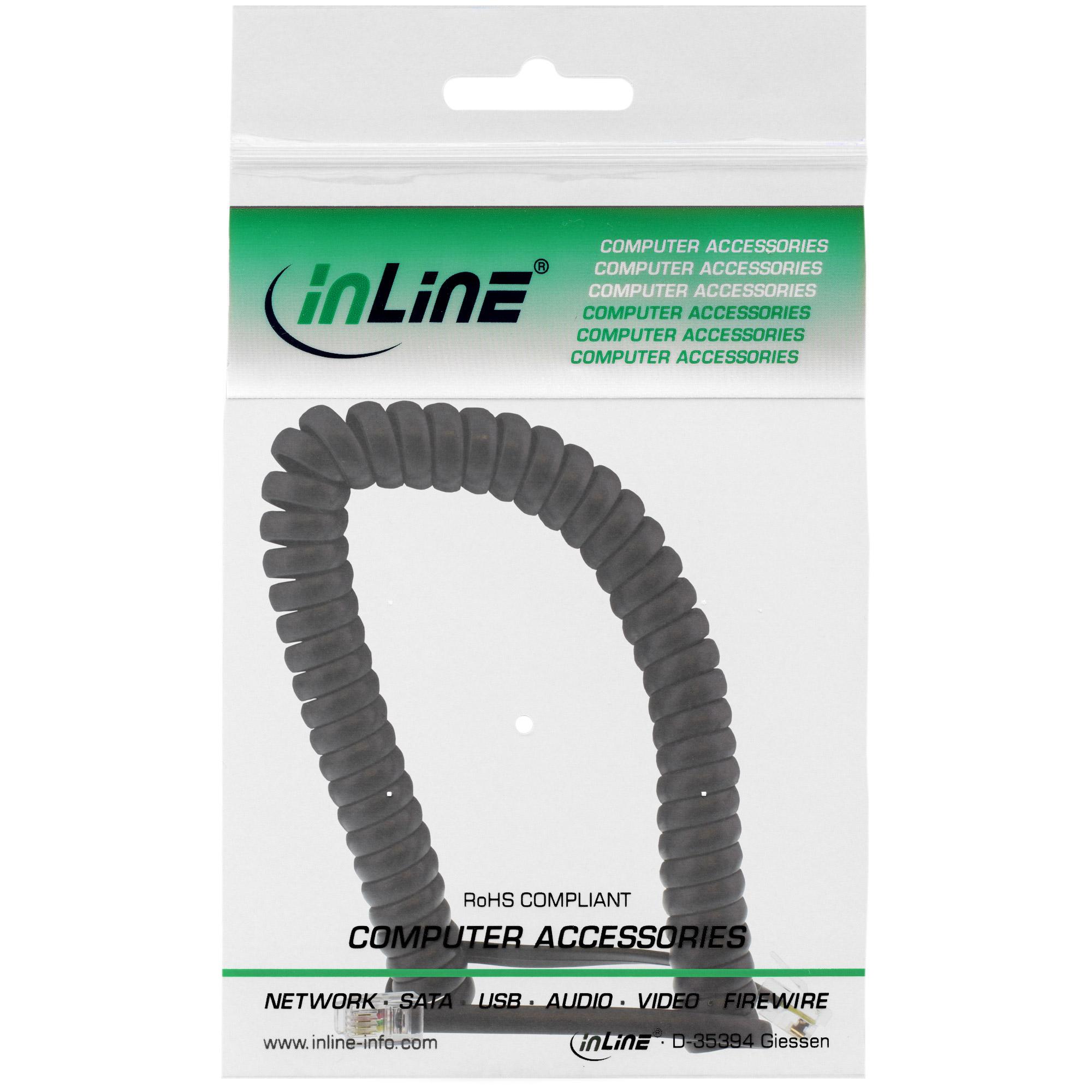 Cavo a spirale - Spina RJ10 - spina - nero - 11 occupati - max. 4m