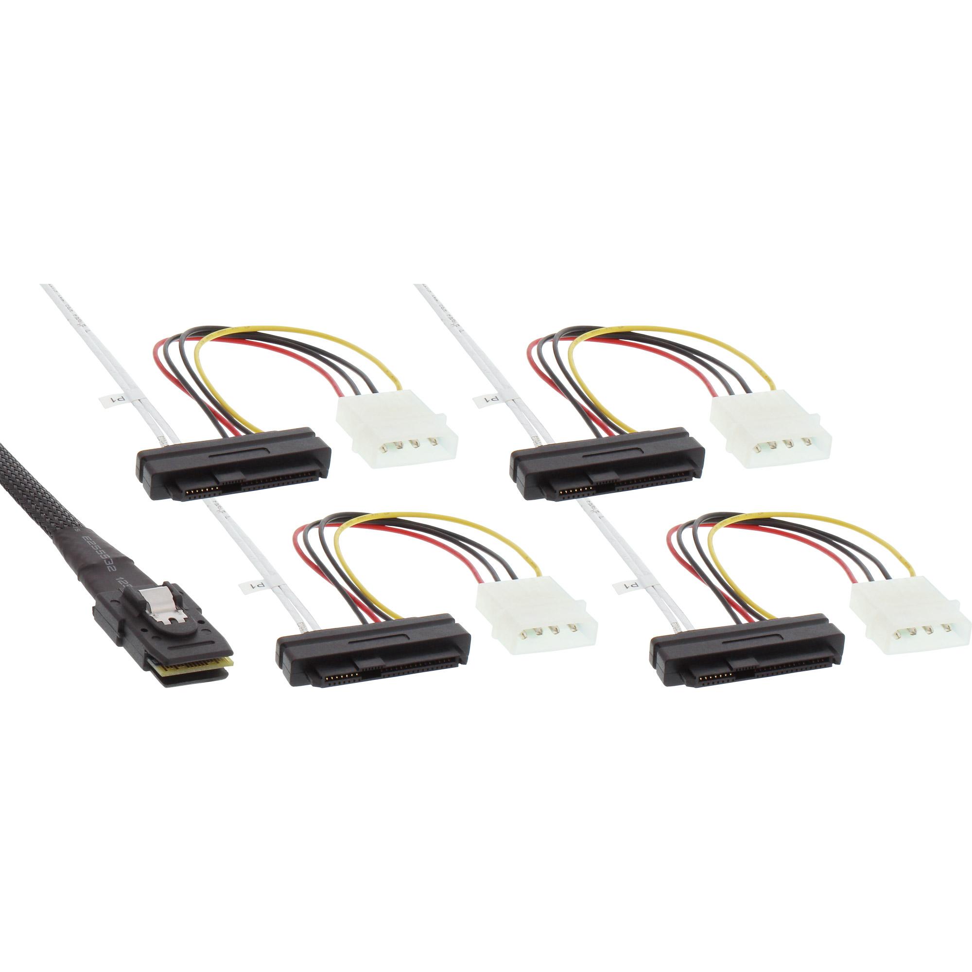 Cavo di collegamento SAS InLine da Mini-SAS SFF8087 a 4x SAS alimentazione da HDD SAS a controller 75 cm (27621)