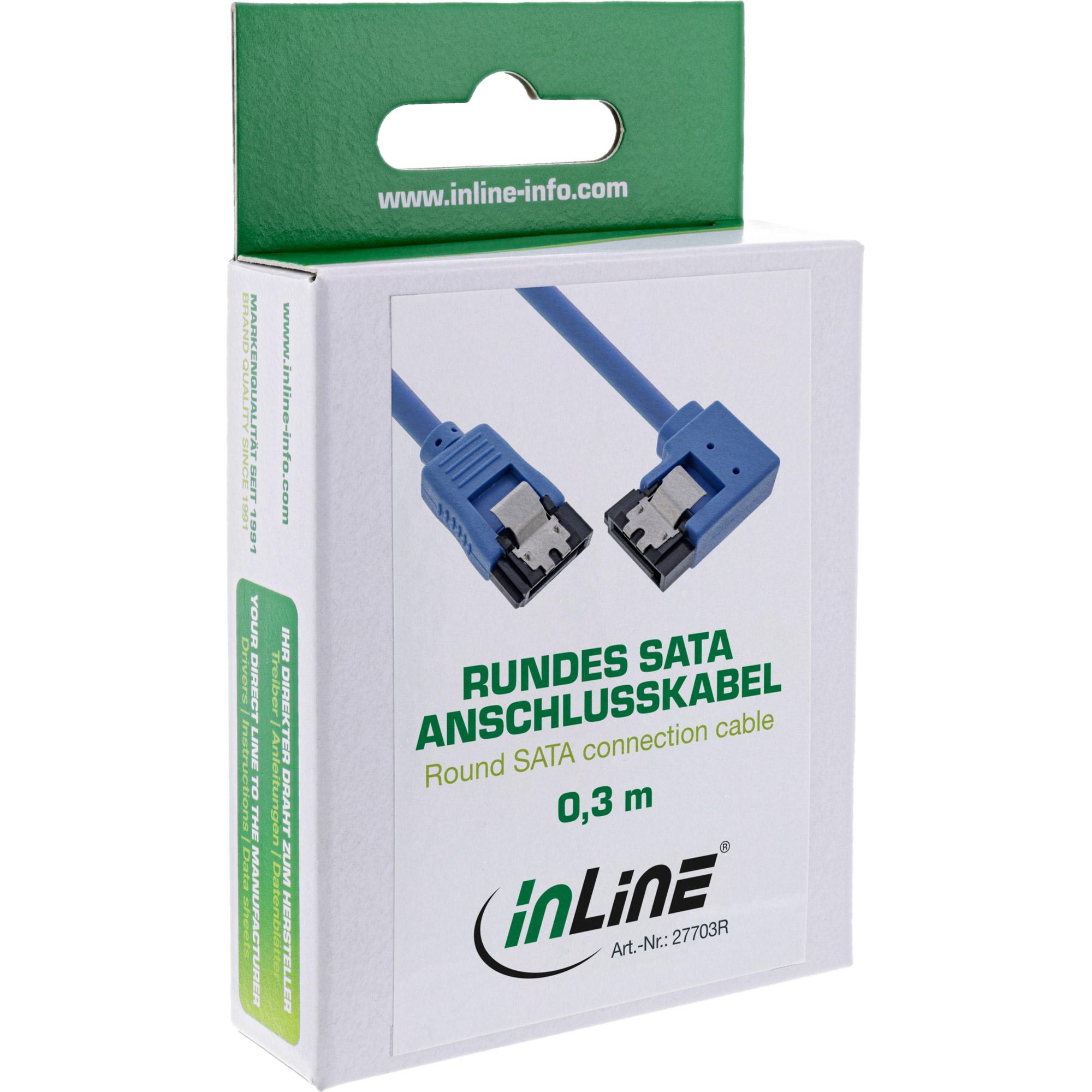 Cavo di collegamento SATA 6Gb-s rotondo - angolato a destra - blu - con capocorda - 0,5 m