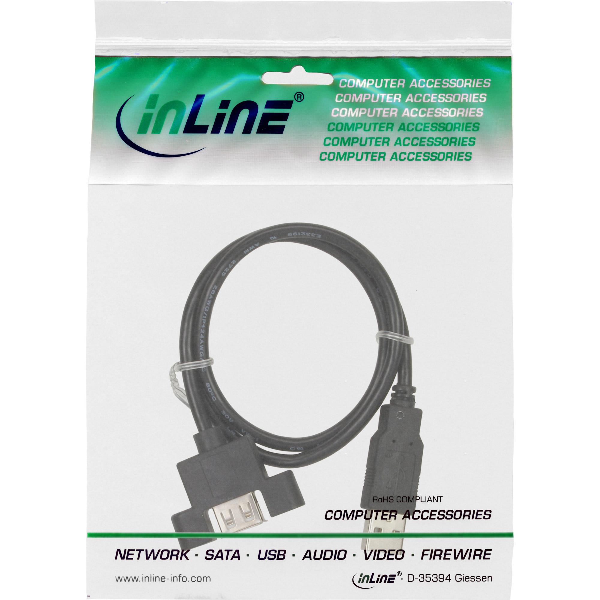 InLine Cavo USB 2.0 pannello A femmina / A maschio, 0,6m (Kabel USB 2.0 Stecker A auf Einbaubuchse A 0,6m black mit Halterung z