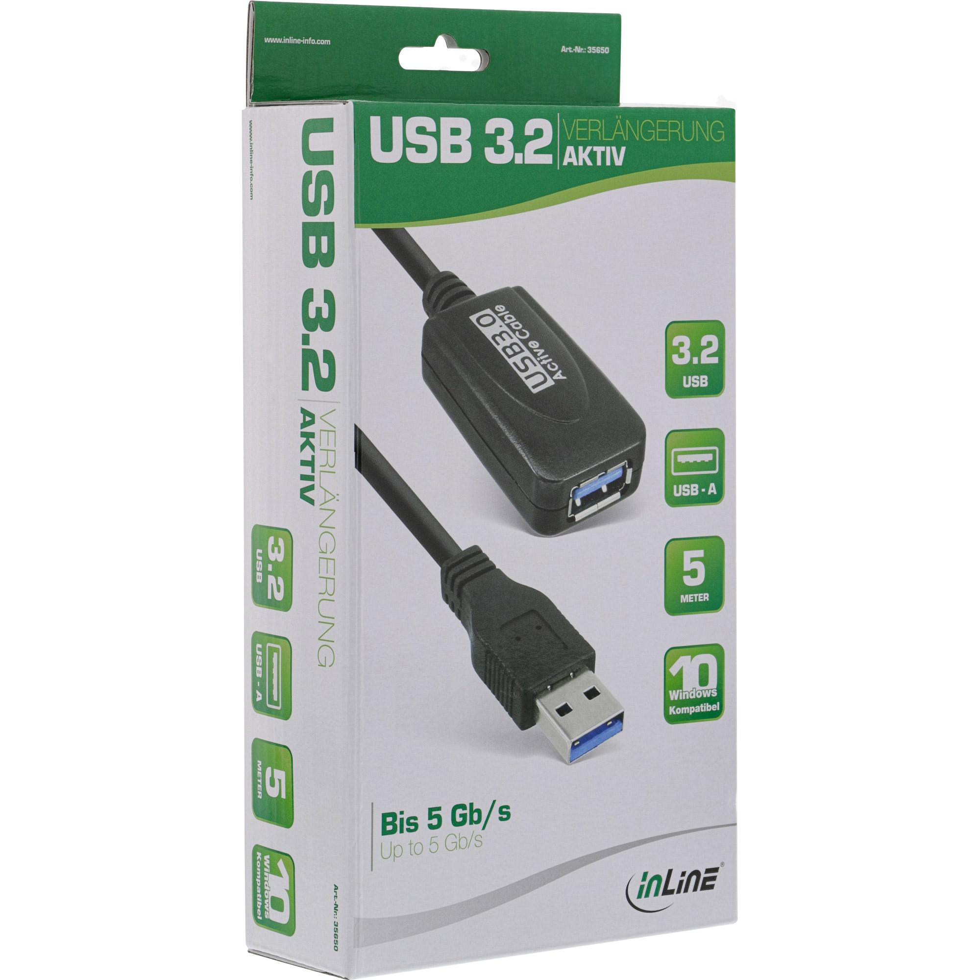 Inline - cavo perdita USB - tipo USB A (W) a USB Tipo A (M) - USB 3.0 - 5 M - Active - Black