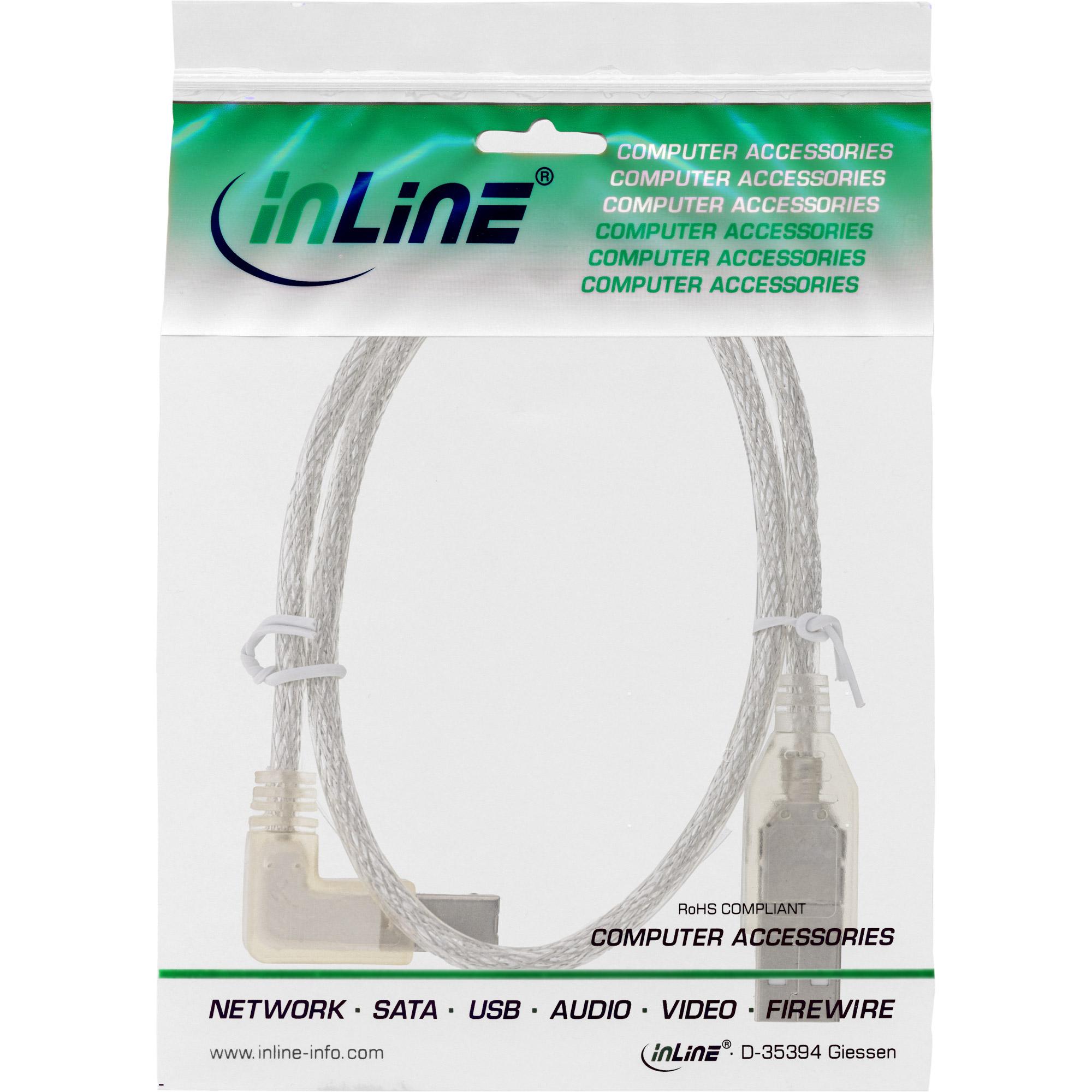 Cavo USB 2.0 - da A a B angolato a sinistra - trasparente - 3 m