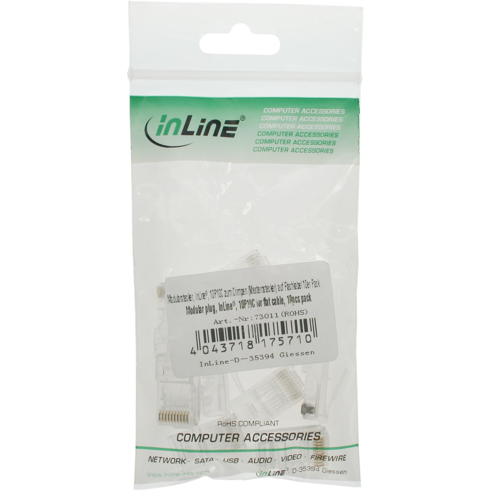 InLine - spina modulare - 10P10C RJ-45 - per crimpare (spina Western) su cavo piatto - confezione da 10 (73011)