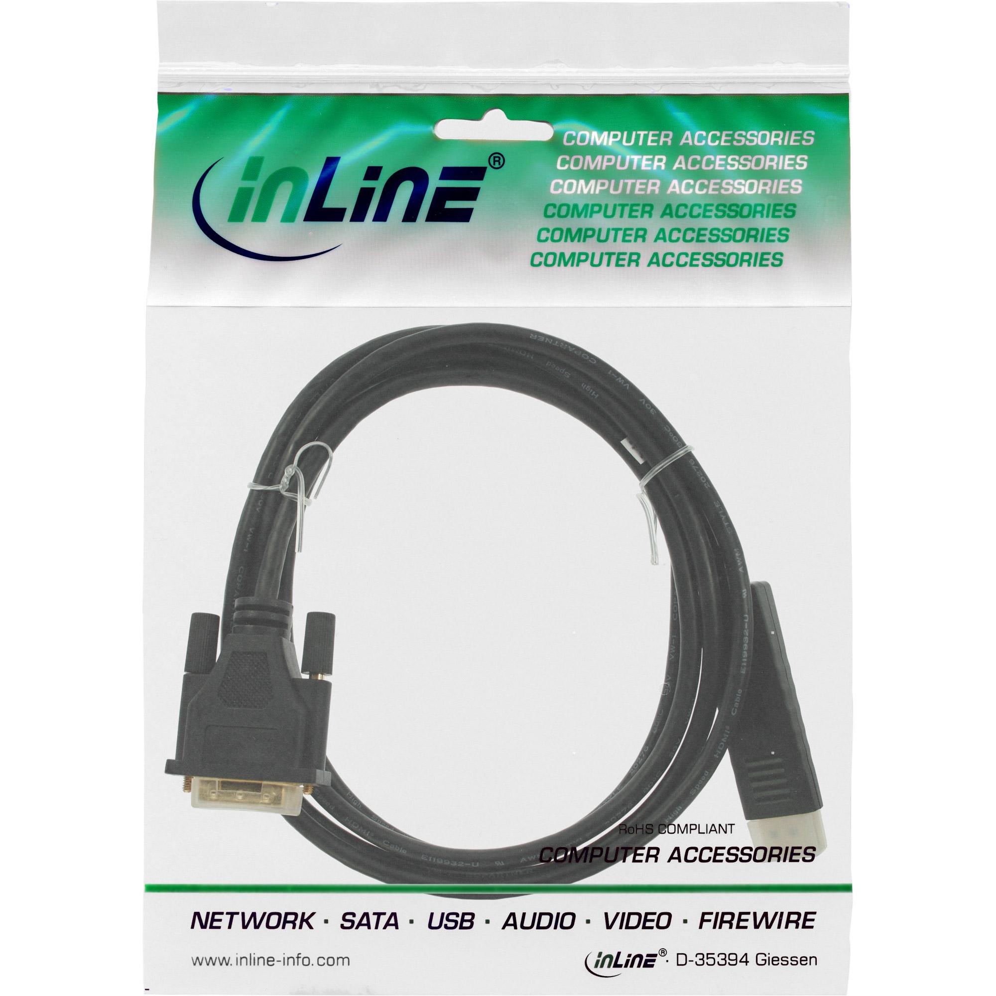 InLine Cavo DisplayPort maschio a DVI-D 241 maschio 3m dorato nero