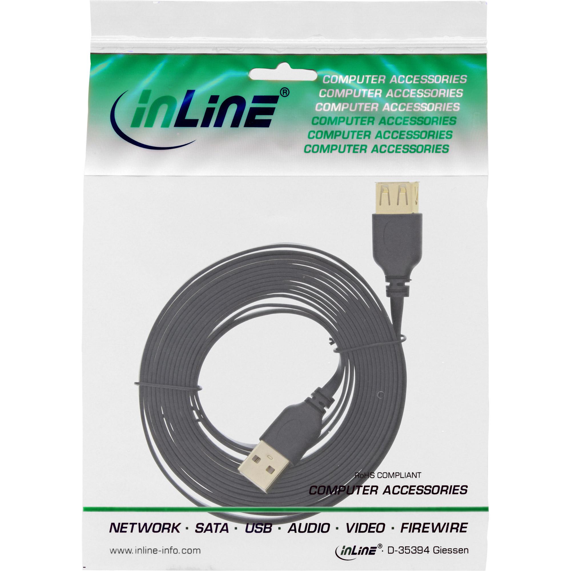 Prolunga cavo piatto USB 2.0 - A ST - BU - nero - contatti oro - 3m