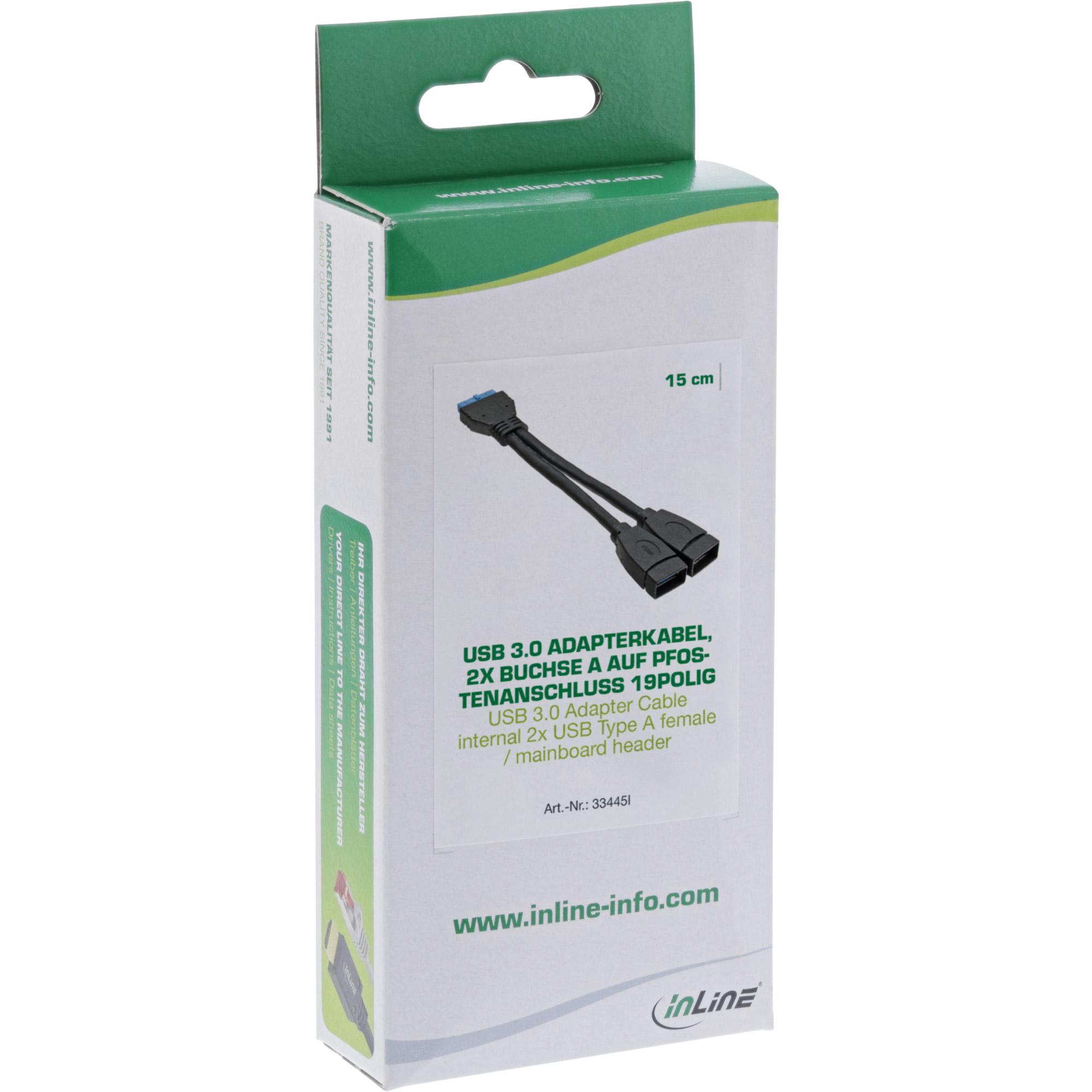 Cavo adattatore USB 3.0 - 2x presa A su connettore a 19 pin - 0,15 m