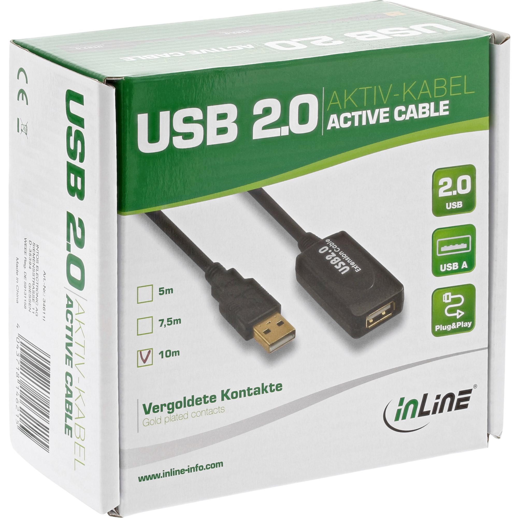 Microconnect USBAAF20A cavo USB 20 m USB 2.0 USB A Nero (Active USB 2.0 ext. cable 20m - Integrated booster for a - loss-less s