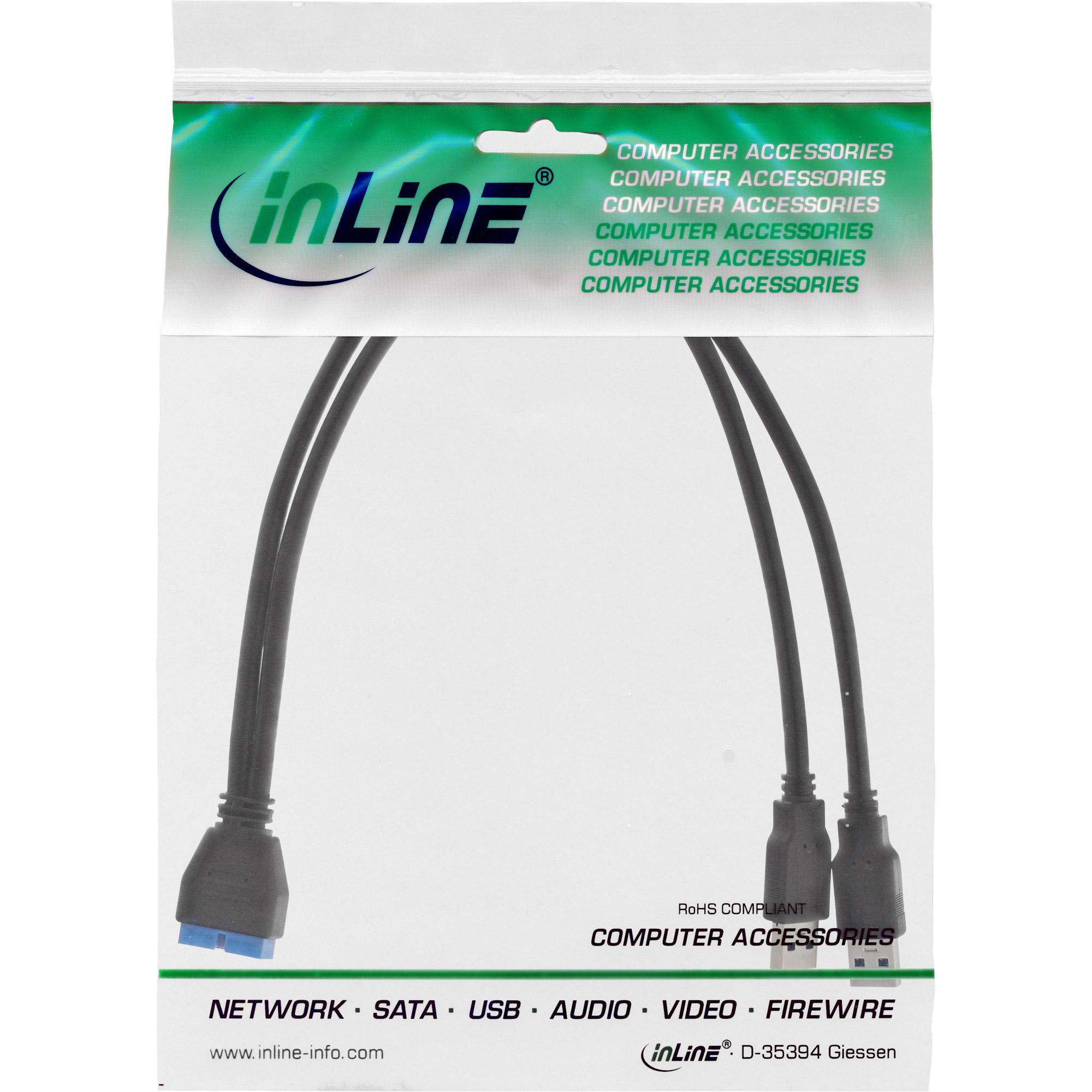 Cavo adattatore USB 3.0 - 2x spina A su connettore a 19 pin. -0-40m