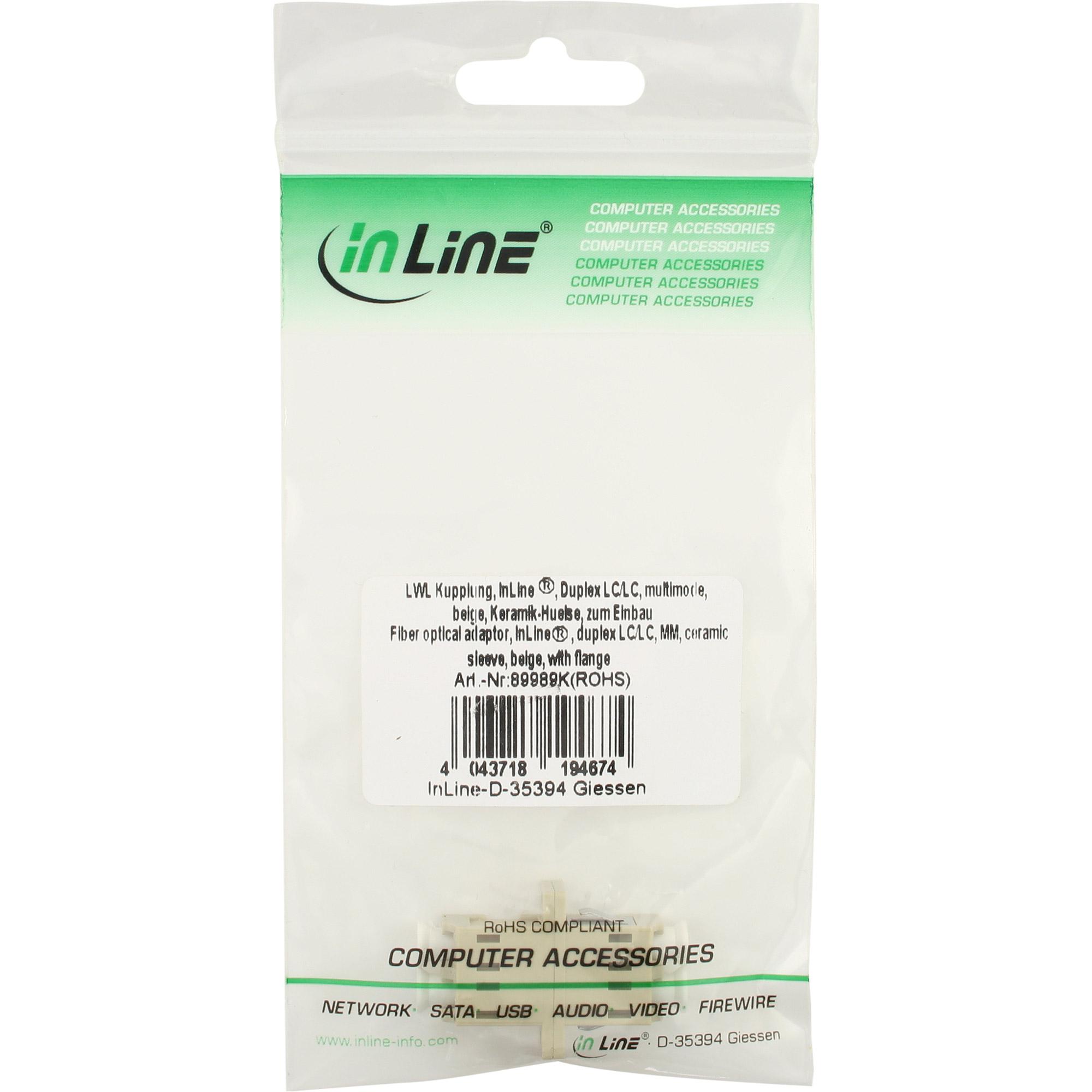 Accoppiatore per fibra ottica - duplex LC-LC - multimodale - beige - manicotto in ceramica - per installazione
