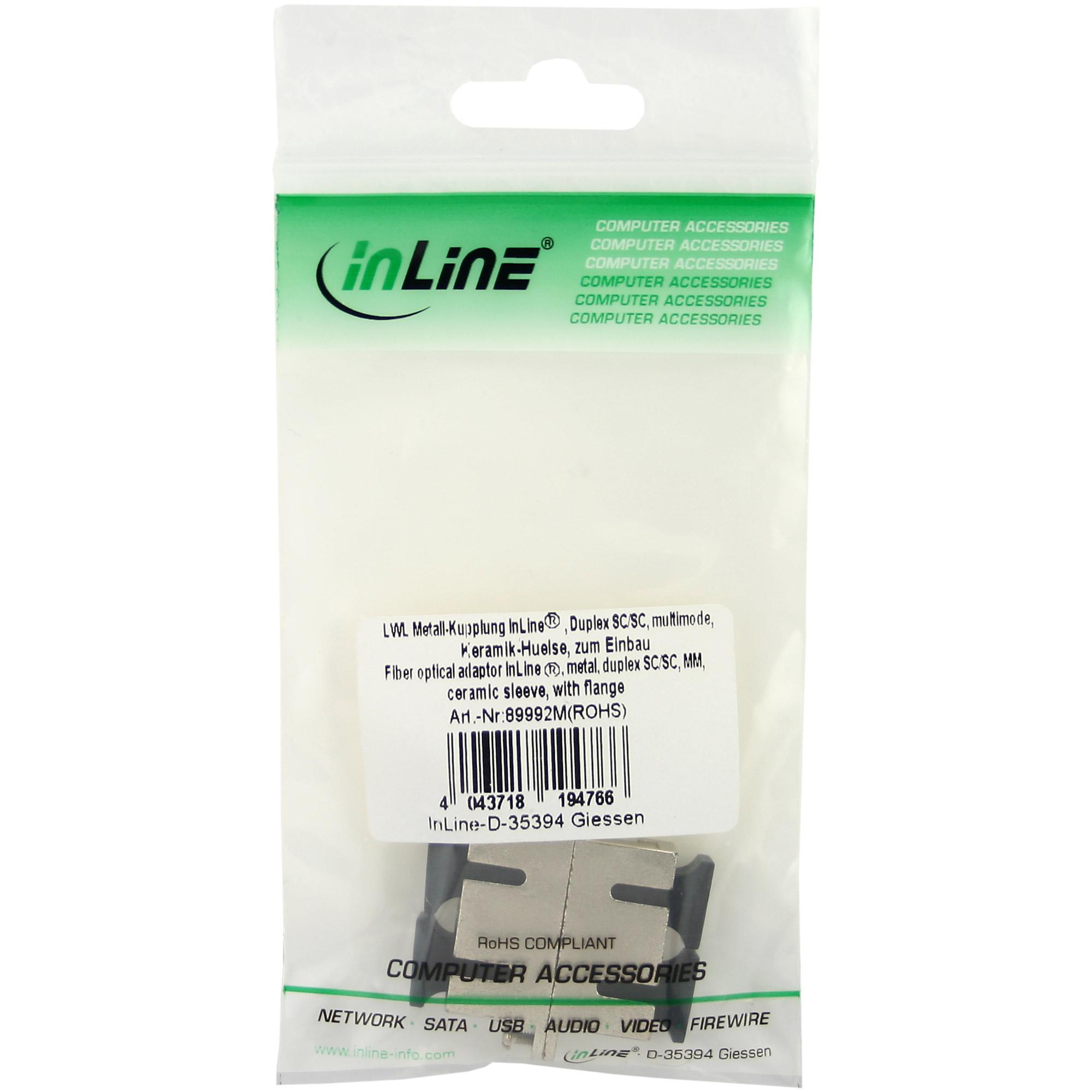 Accoppiatore metallico per fibra ottica - duplex SC-SC - multimodale - manicotto in ceramica - per installazione