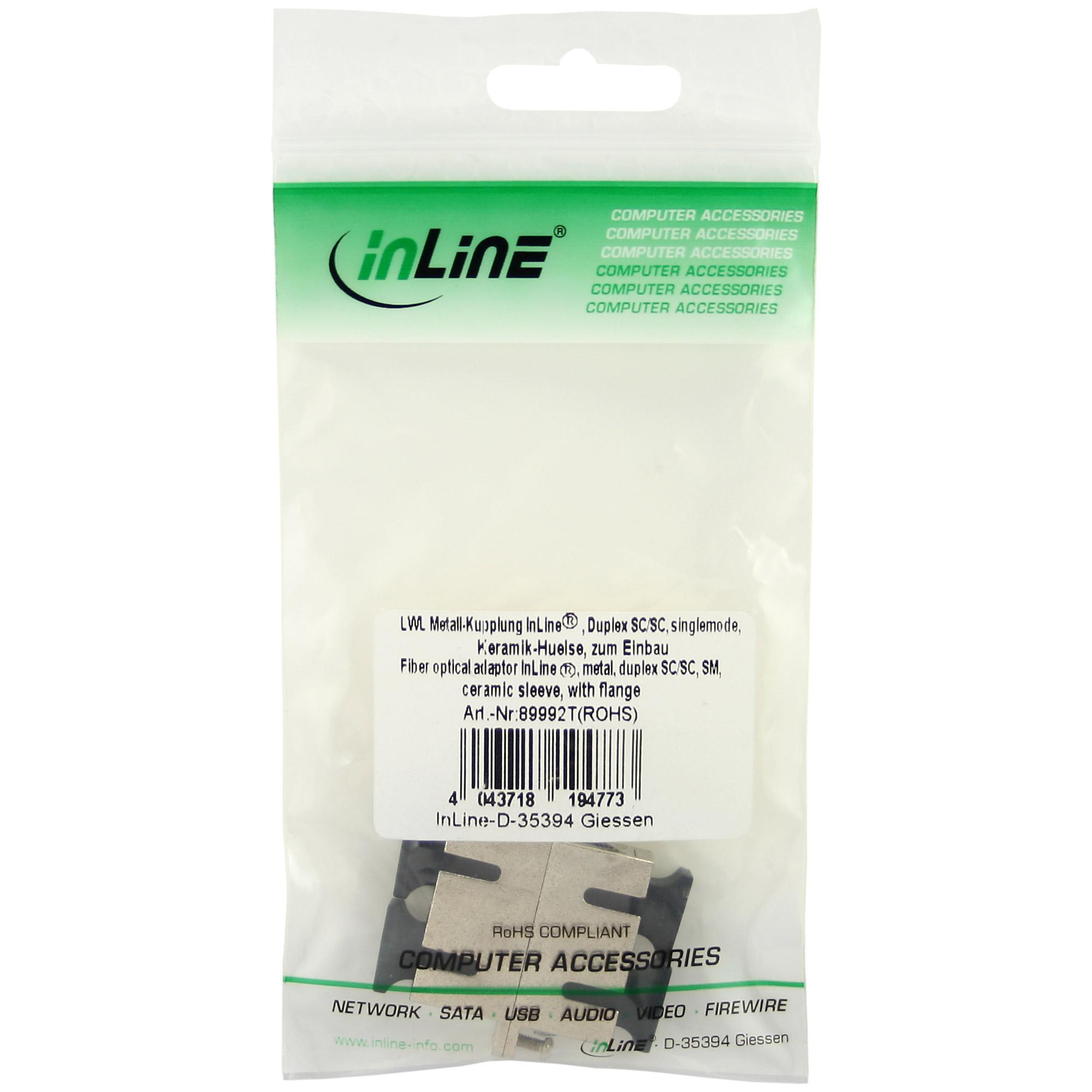 Accoppiatore metallico per fibra ottica - duplex SC-SC - monomodale - manicotto in ceramica - per installazione