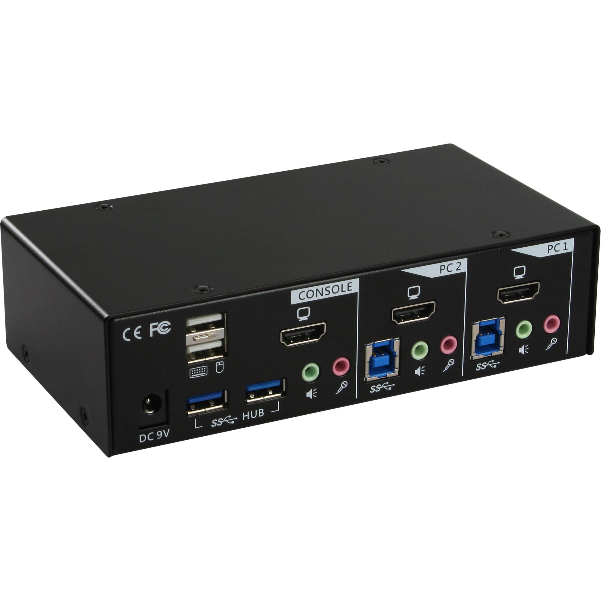 Switch da tavolo KVM - 2 vie - HDMI - Hub USB 3.0 - con audio