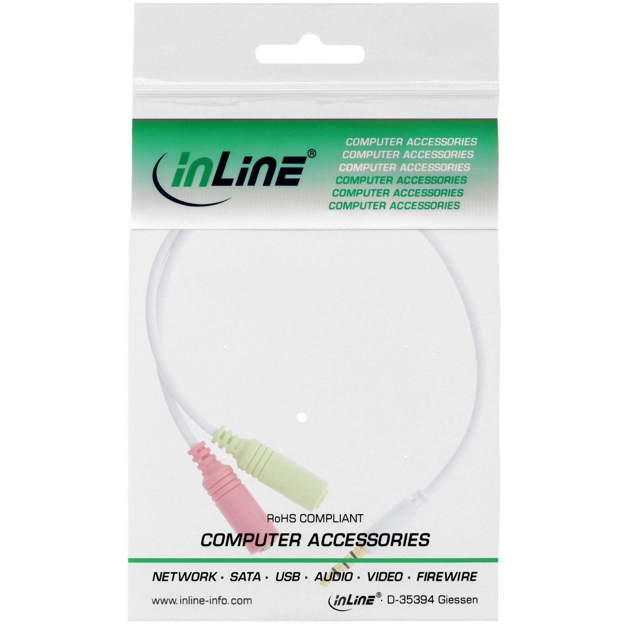 Cavo adattatore per cuffie - spina da 3,5 mm a presa 2x3,5 mm - bianco - 0,15 m