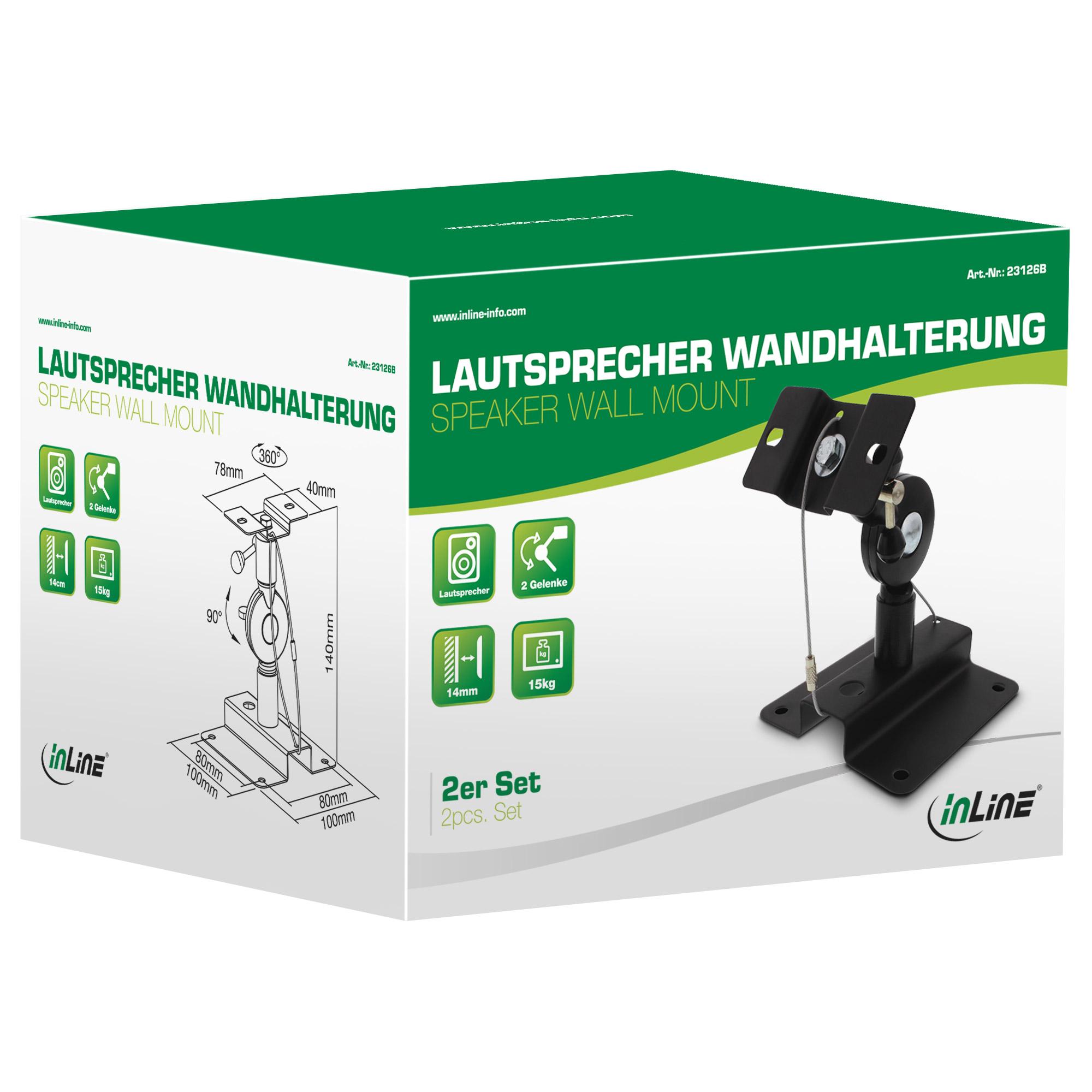 Supporto da parete INLINE - supporto da parete per altoparlanti - portata fino a 15 kg - set da 2 - nero