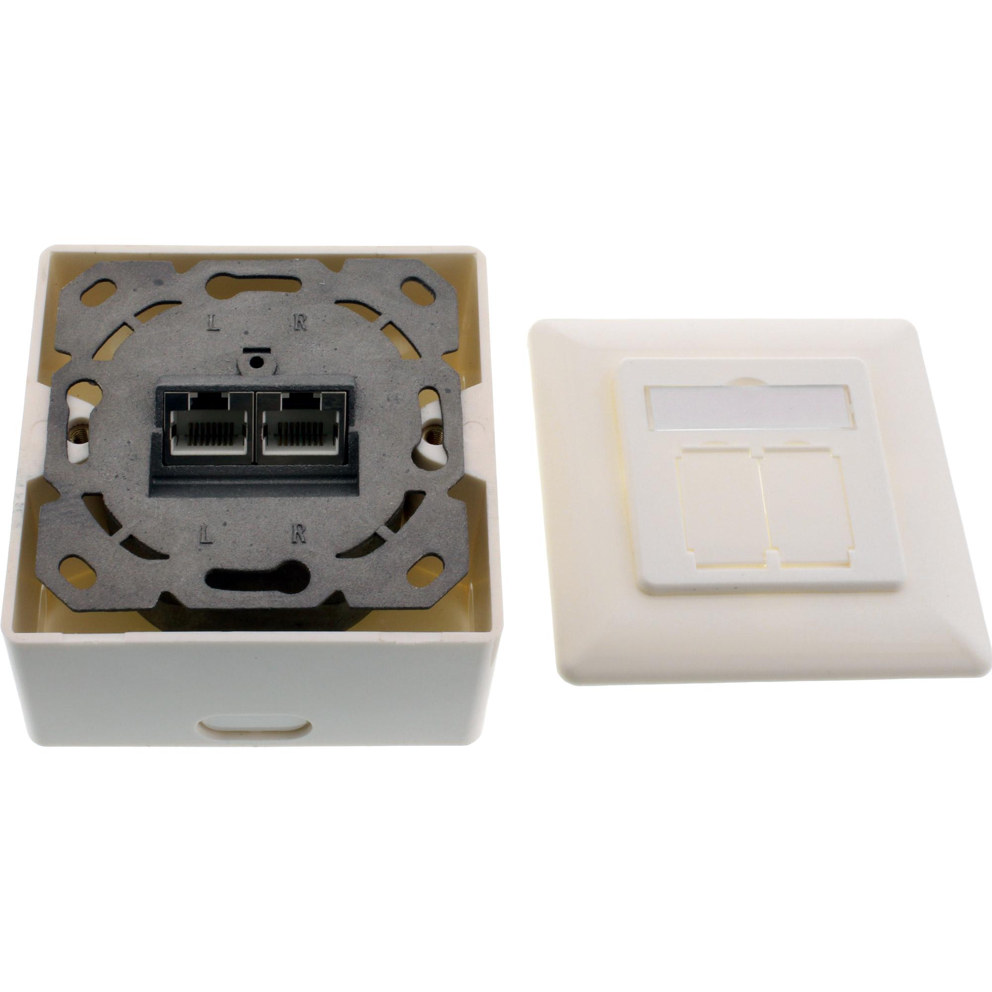 InLine Scatola prese Cat.6A 2x RJ45 F esterno o ad incasso verticale bianca