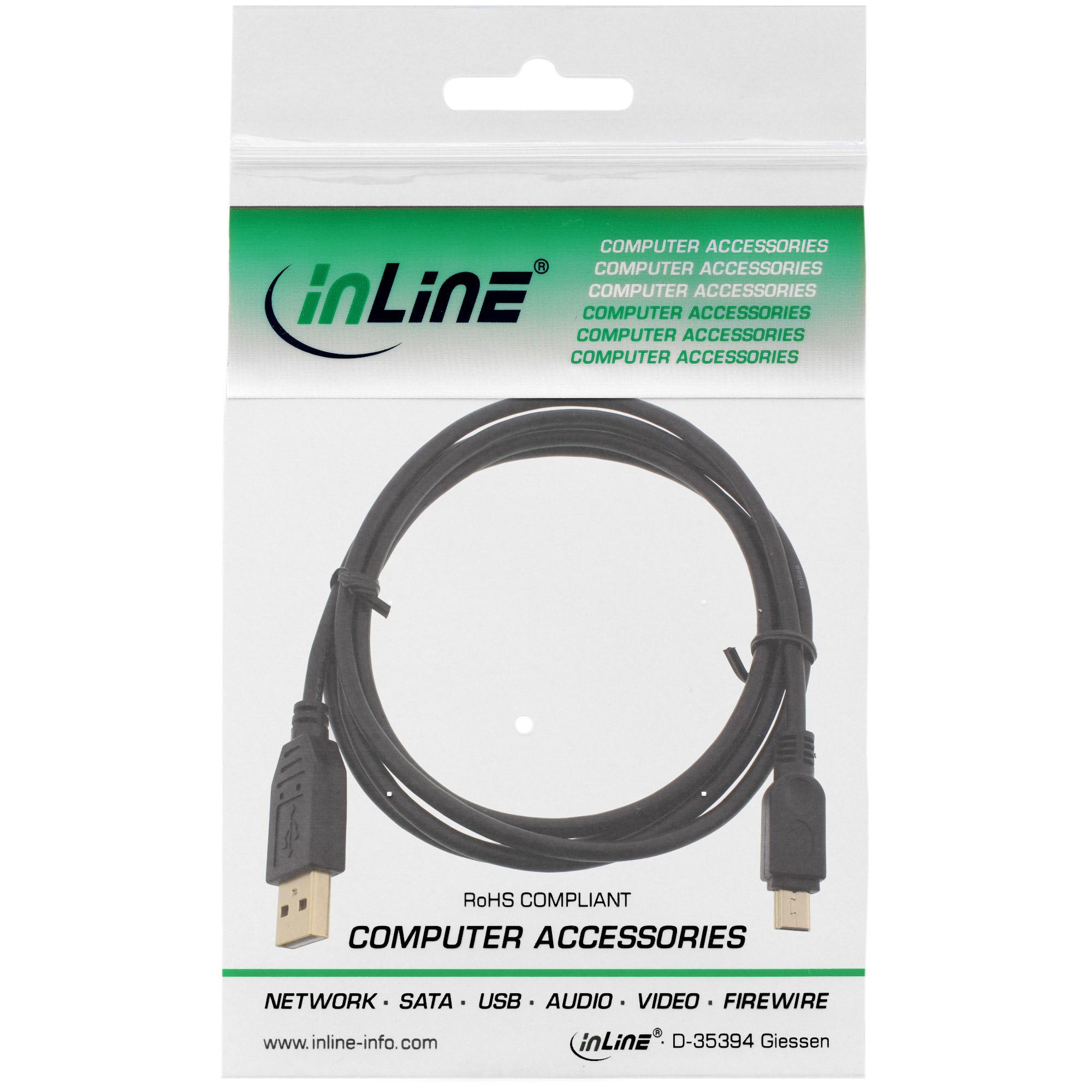 Mini cavo USB 2.0 - USB A ST-Mini ST 5 pin - nero - placcato oro. continua - 1-5m
