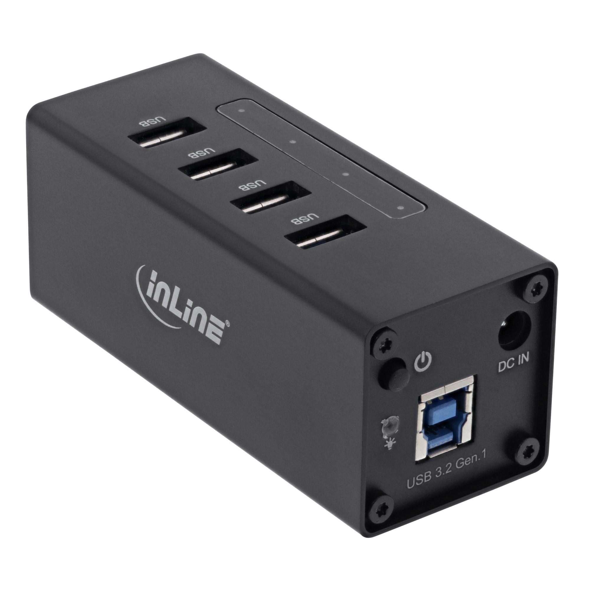 Hub USB 3.0 - 4 porte - custodia in alluminio - nero - con alimentatore da 2,5A