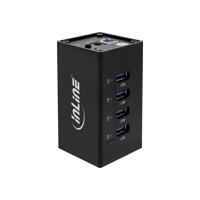 Hub USB 3.0 - 4 porte - custodia in alluminio - nero - con alimentatore da 2,5A