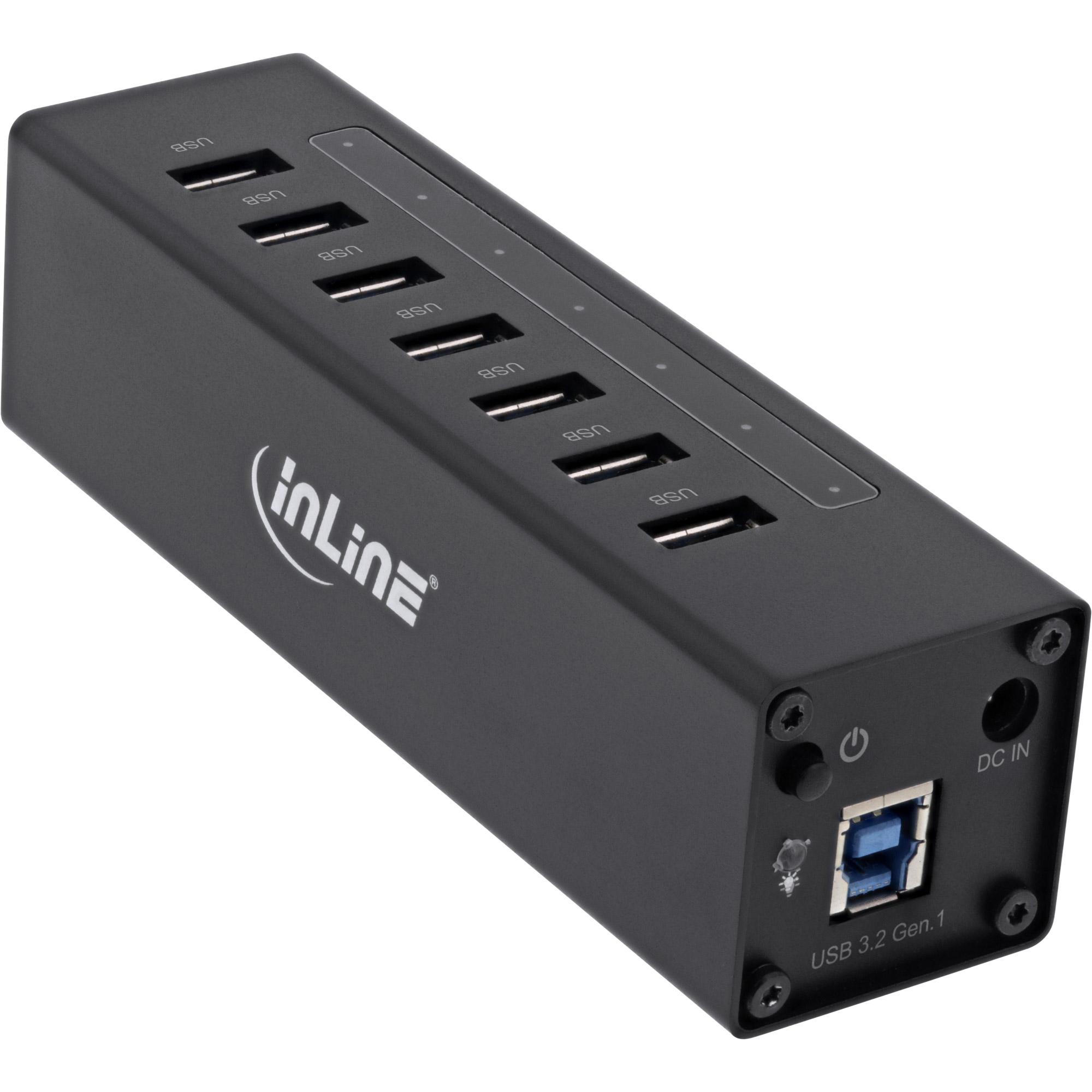 Hub USB 3.0 - 7 porte - custodia in alluminio - nero - con alimentatore da 2,5A