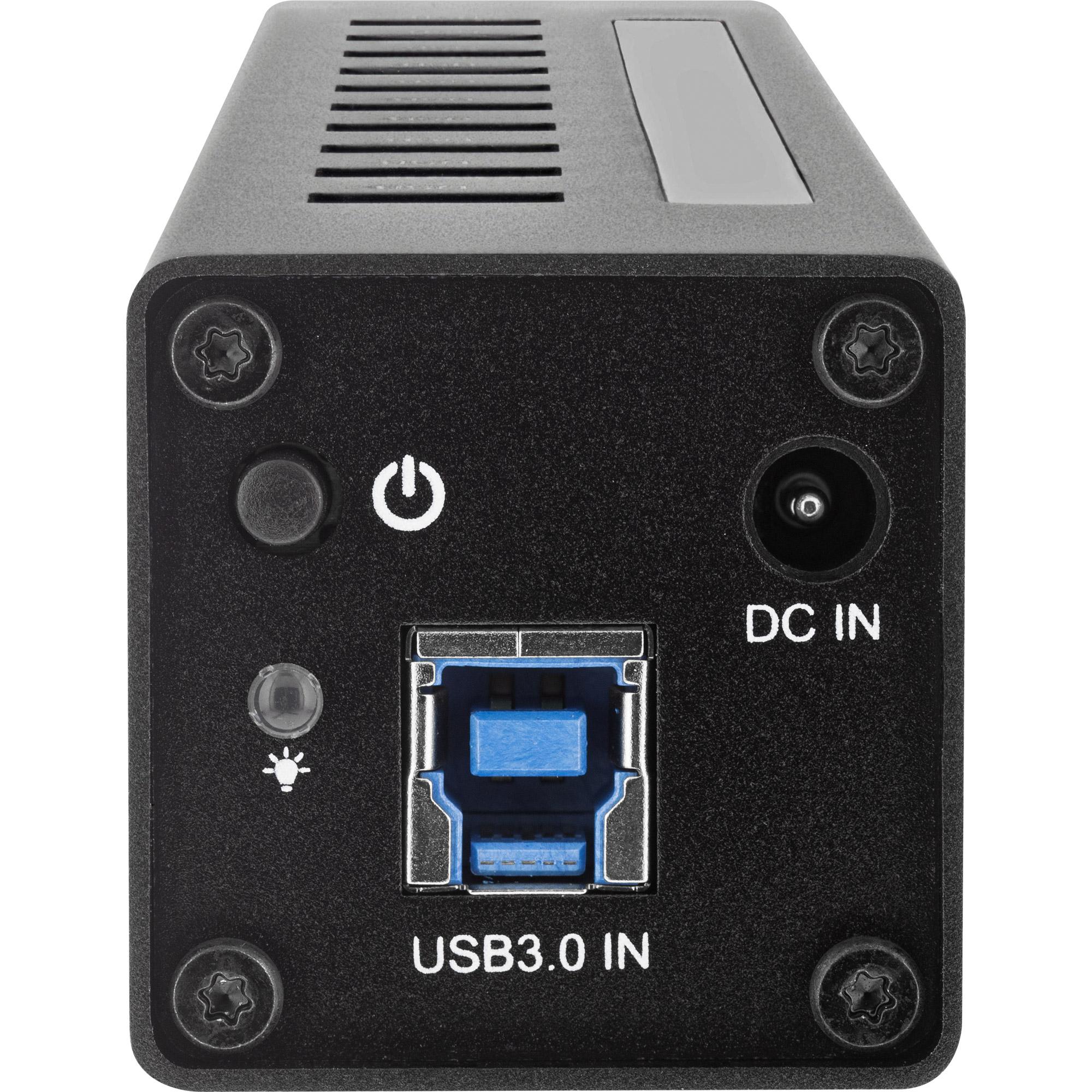 Hub USB 3.0 - 10 porte - custodia in alluminio - nero - con alimentatore 4A