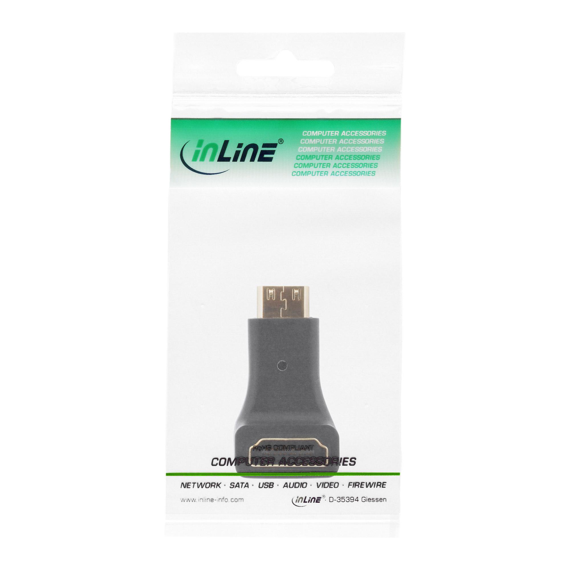 InLine - Adattatore video/audio - HDMI - HDMI 19 pin (W) - Mini-HDMI 19 pin (M) - Nero - Connettore angolato (17690K)