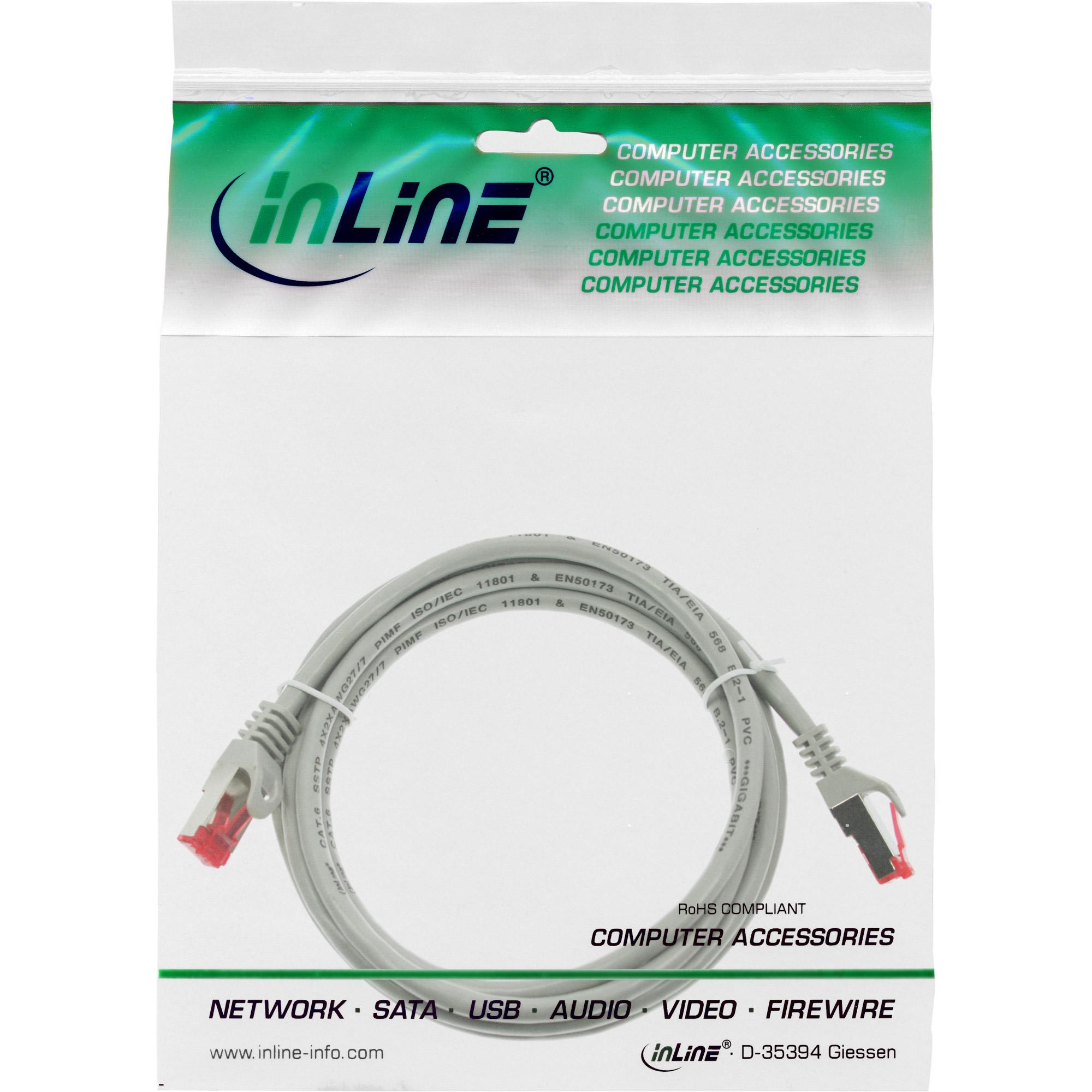 Inline - cavo patch - rj -45 (m) - to - rj -45 (m) - 1,0m - SFTP, PIMF - Cat 6 - Pressato, con protezione da nodo - grigio (761