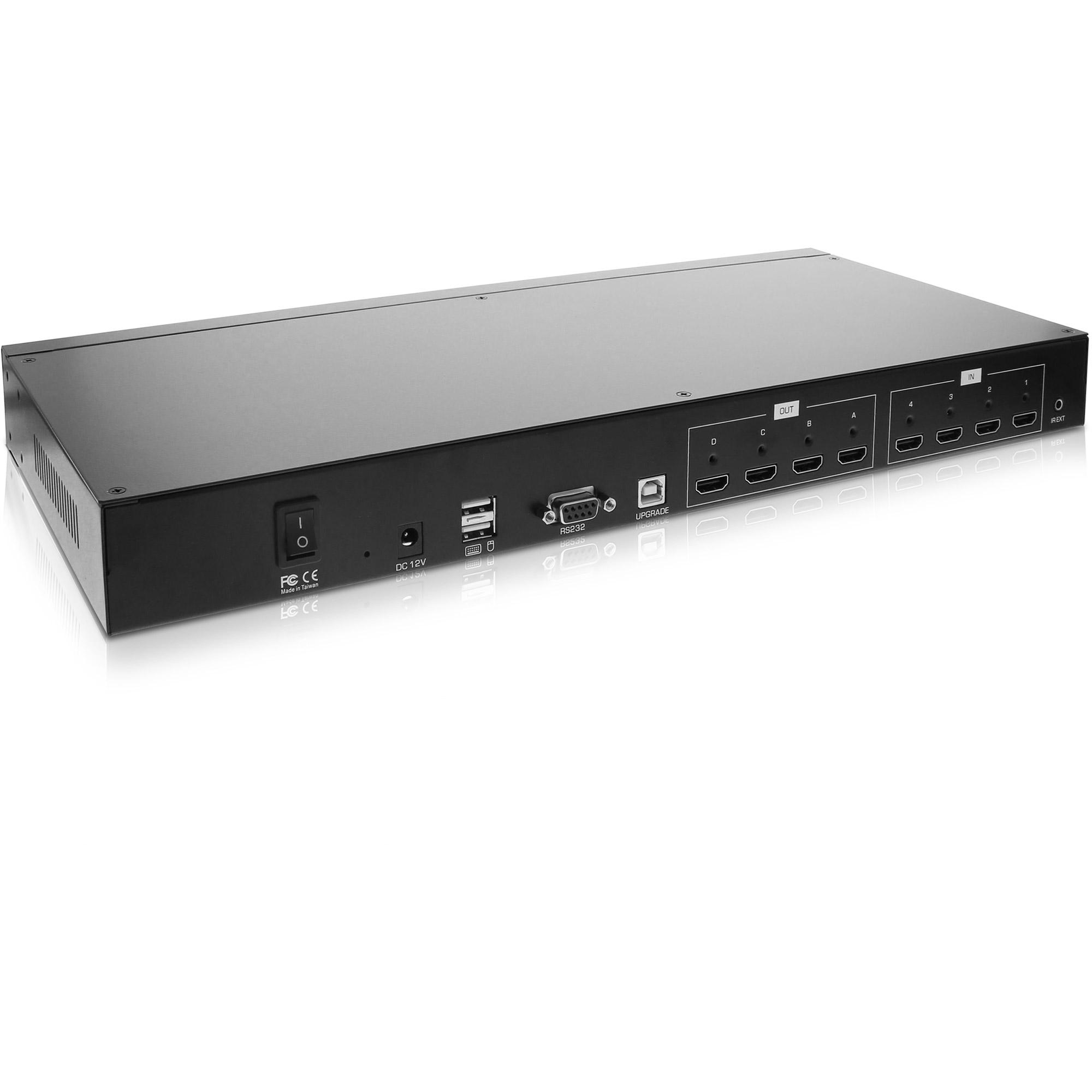 Inline 4x4 Multi -View HDMI Matrix Switch 10.20cm (4 ") 4 Out Video Wall FullHD - Video/Switch audio - Desktop