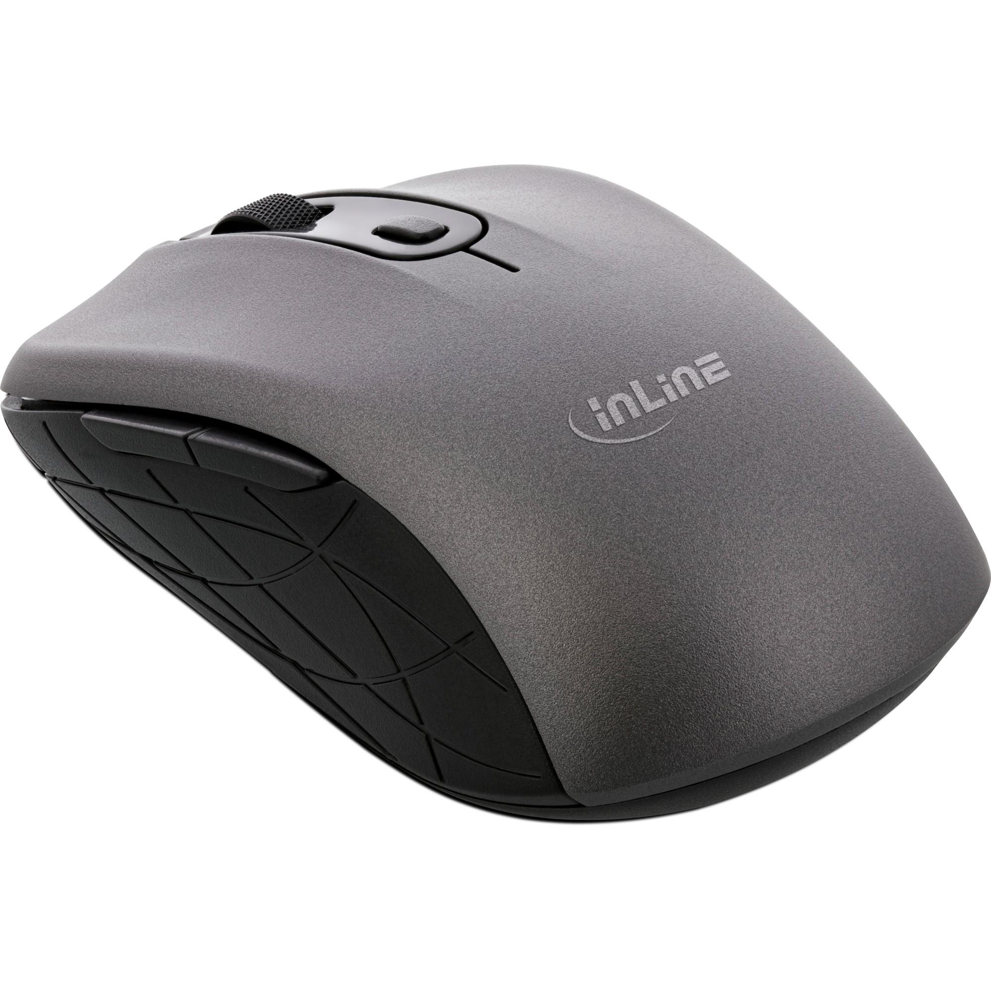 INLINE 3 in 1 - mouse - ottico - 5 pulsanti - wireless - 24 GHz Bluetooth 4.0 - ricevitore wireless USB / USB-C - grigio/nero