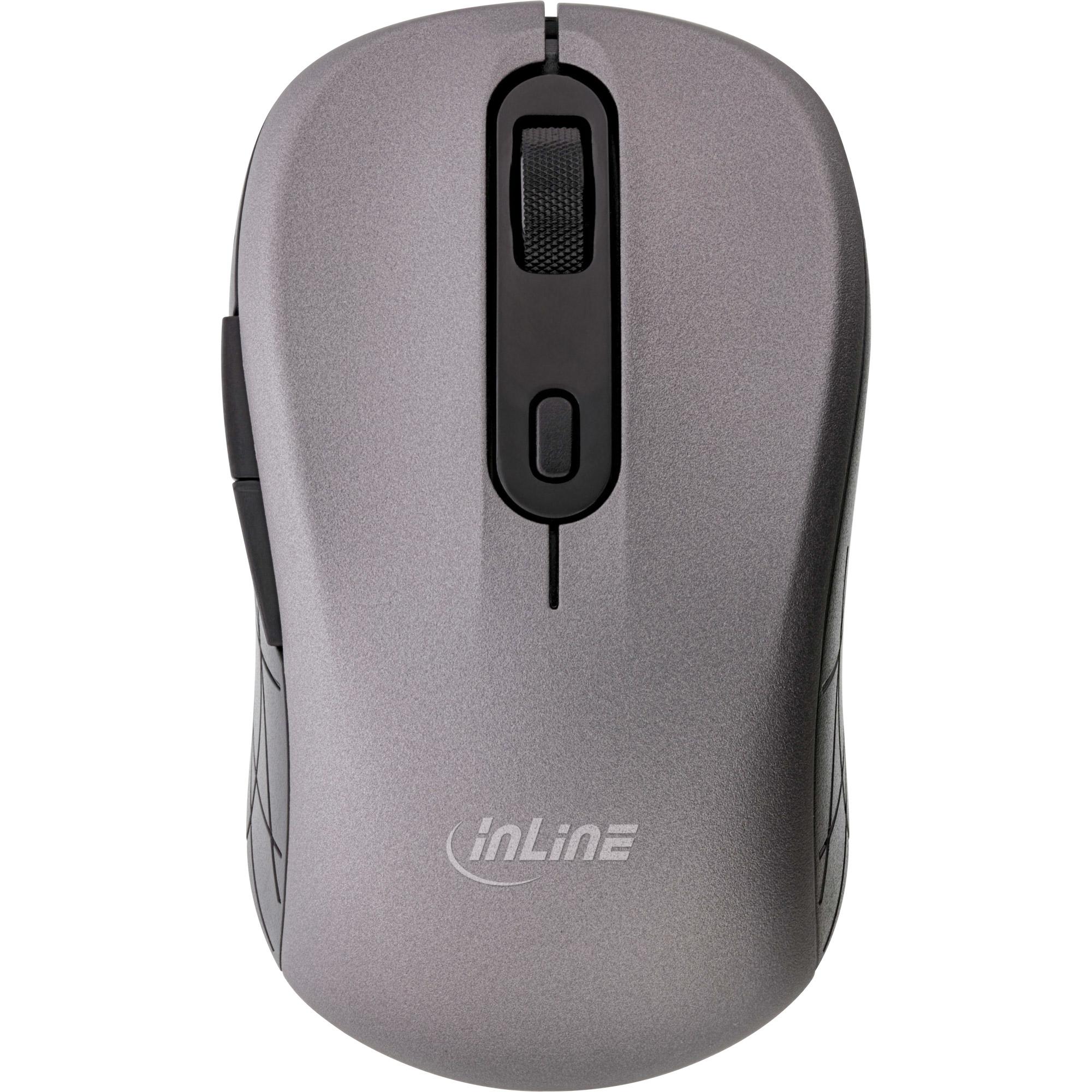 INLINE 3 in 1 - mouse - ottico - 5 pulsanti - wireless - 24 GHz Bluetooth 4.0 - ricevitore wireless USB / USB-C - grigio/nero