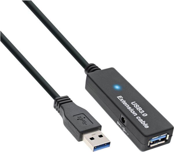 Inline - cavo di perdita USB - tipo USB A (W) a USB Tipo A (M) - USB 3.0 - 20 M - Active - Black